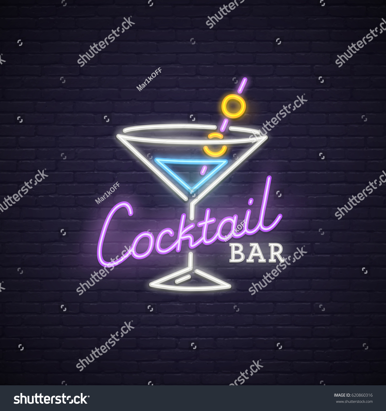 Cocktail Neon Sign Bright Signboard Light Stock Vector (Royalty Free ...