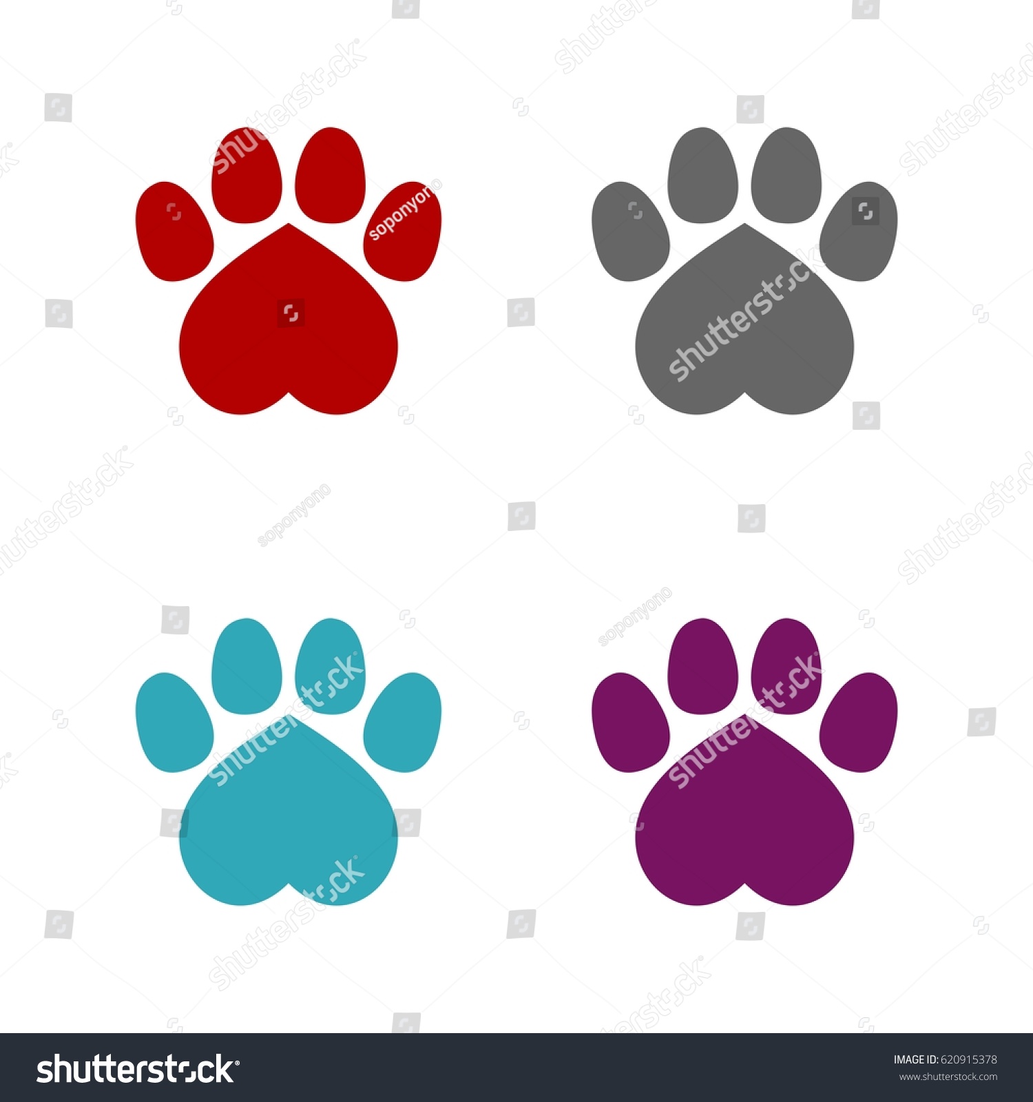 Heart Paw Print Set Logo Template Stock Vector (Royalty Free) 620915378 ...