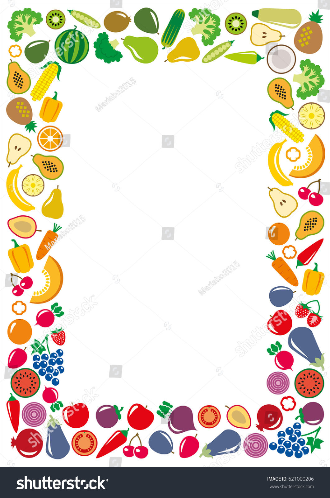 Set Vegetables Fruits Icons Illustration Rectangle Stock Vector ...