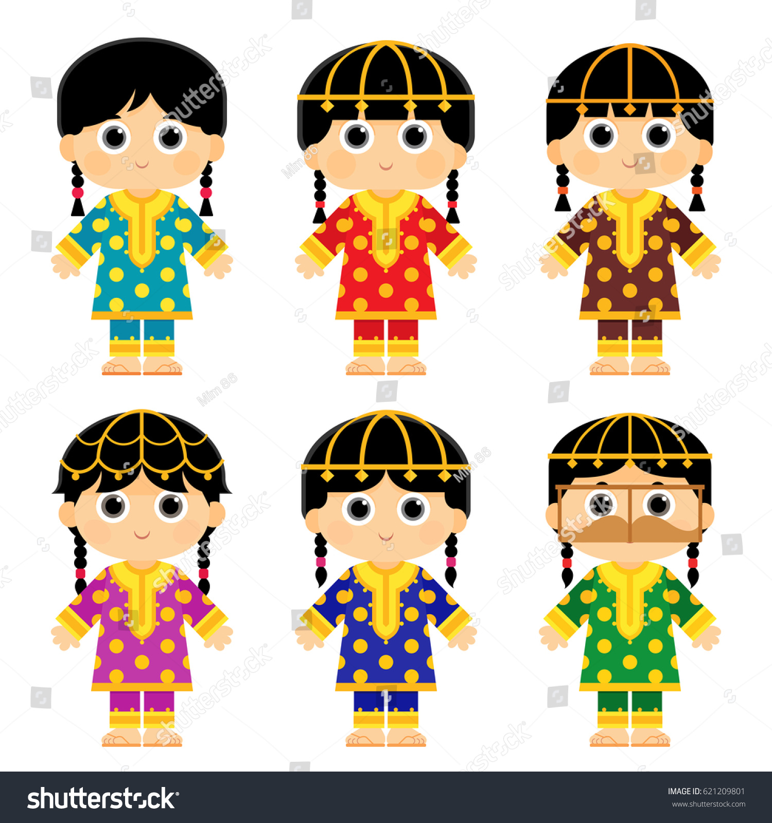 Set Girls Wearing Old Traditional Colorful Stock Vector (Royalty Free ...