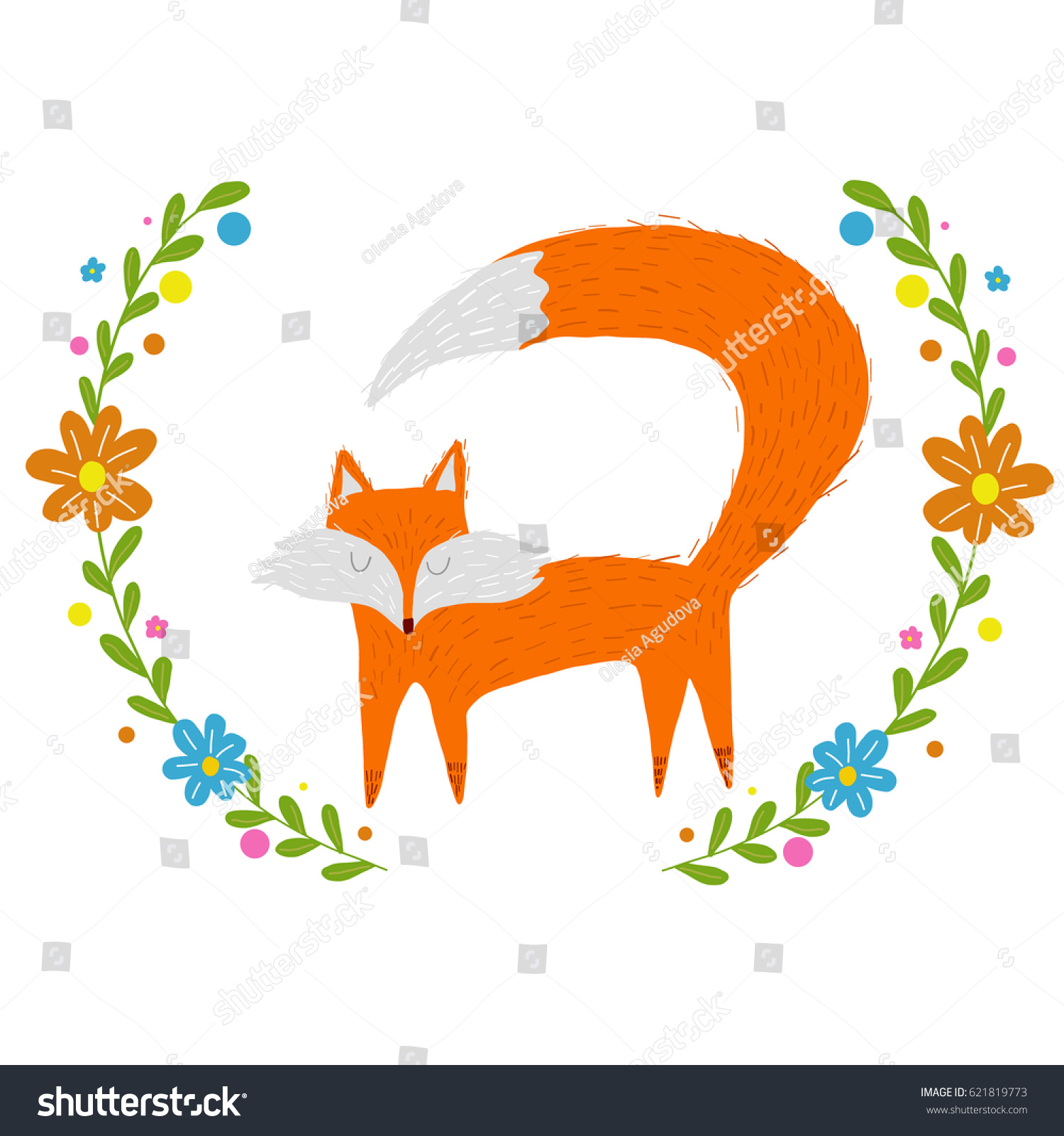Vector Illustration Cute Fox Flowers Cartoon Stock Vector Royalty Free 621819773 Shutterstock 2617