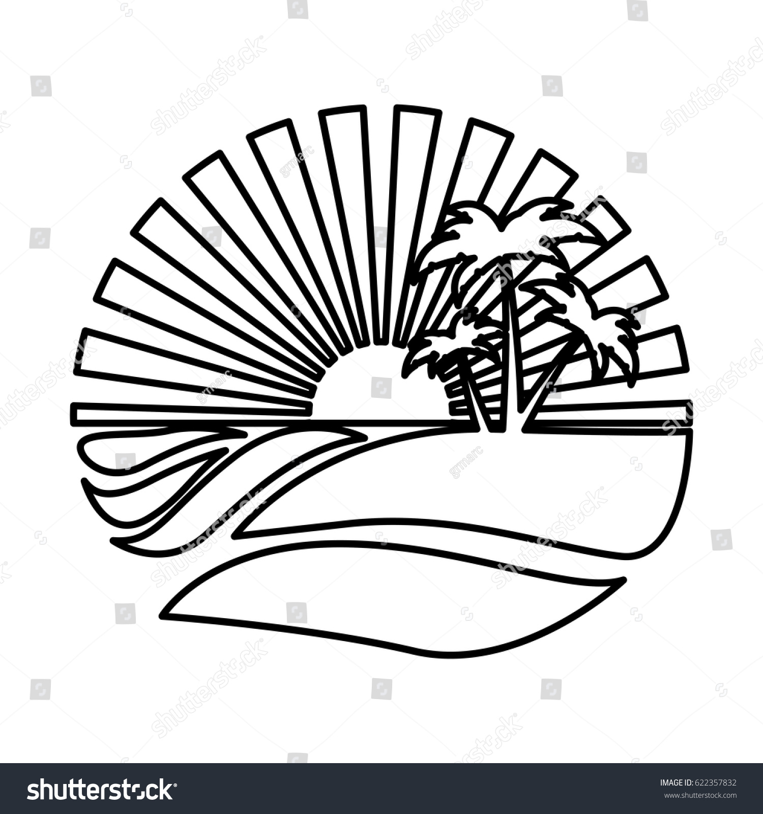 Silhouette Circular Background Sunset Ocean Beach Stock Vector (Royalty ...