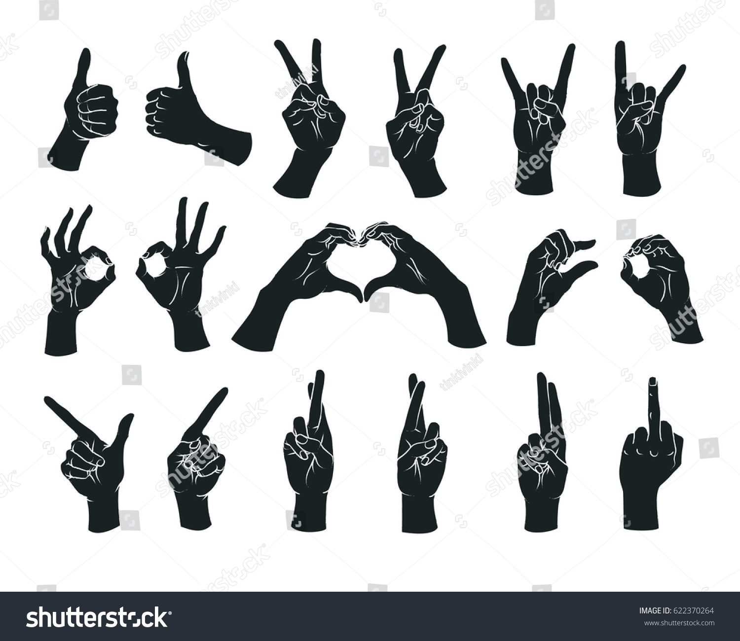 Gesture Set Female Hands Showing Different Stock Illustration 622370264 Shutterstock 0685