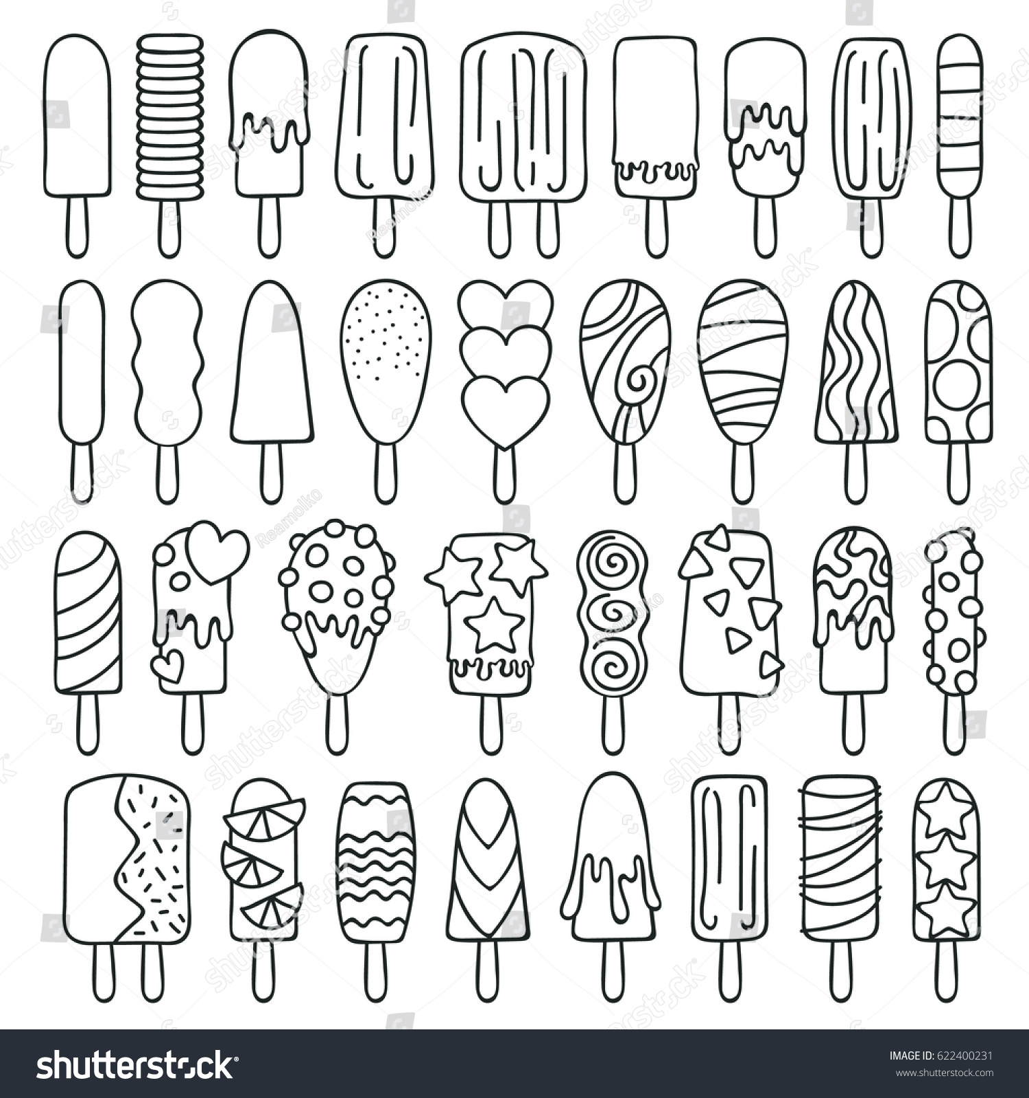 Popsicle Ice Cream Icons Set Hand Stock Vector Royalty Free 622400231 Shutterstock 