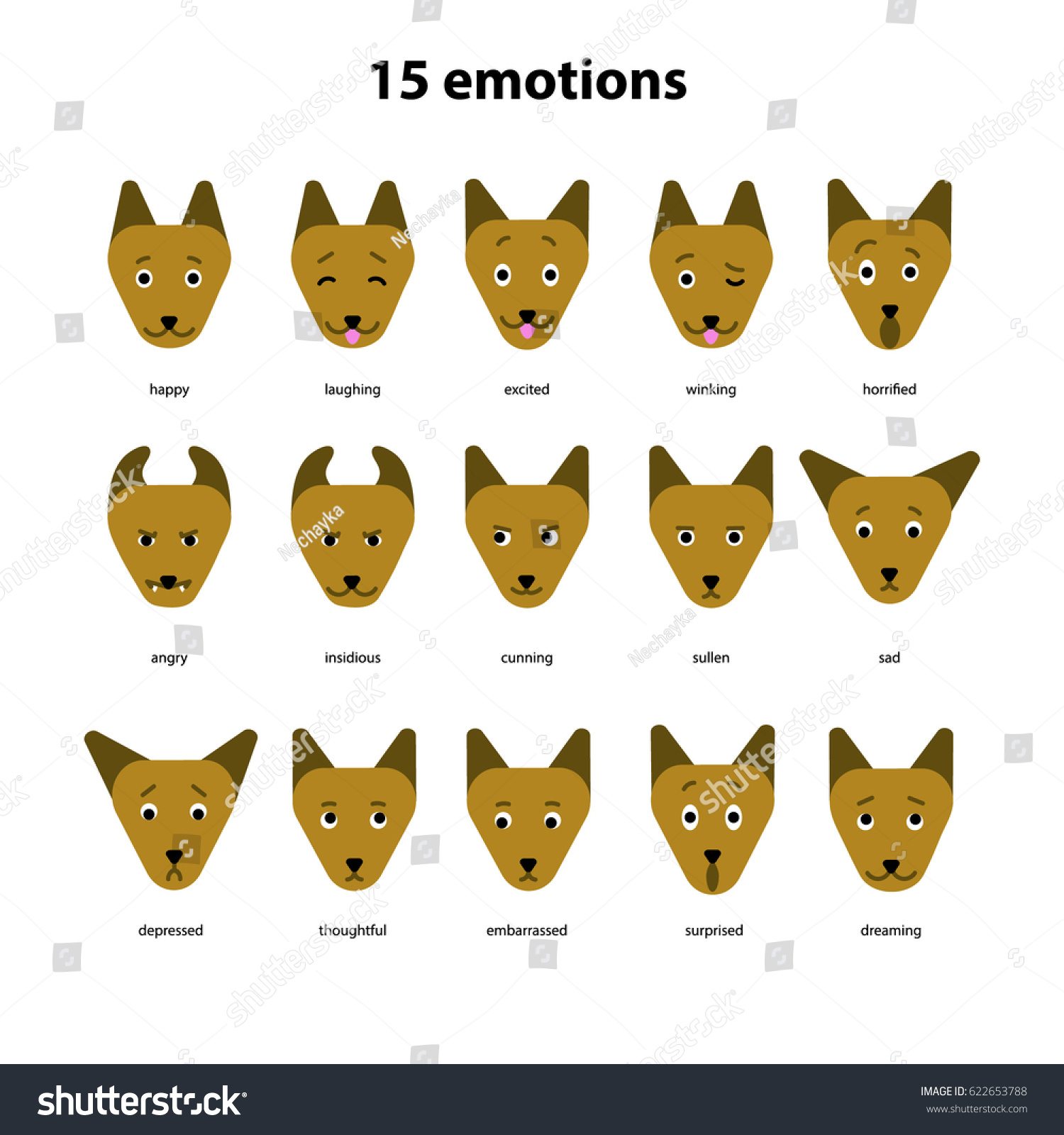 Vector Collection Feelings Dog Pet Emotions 스톡 벡터(로열티 프리) 622653788