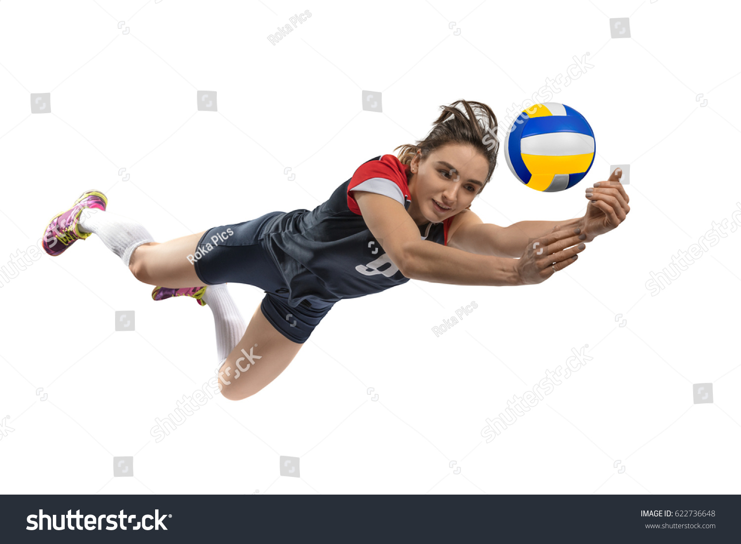 Female Volleyball Player Reaching Ball Isolated Stock Photo 622736648 ...