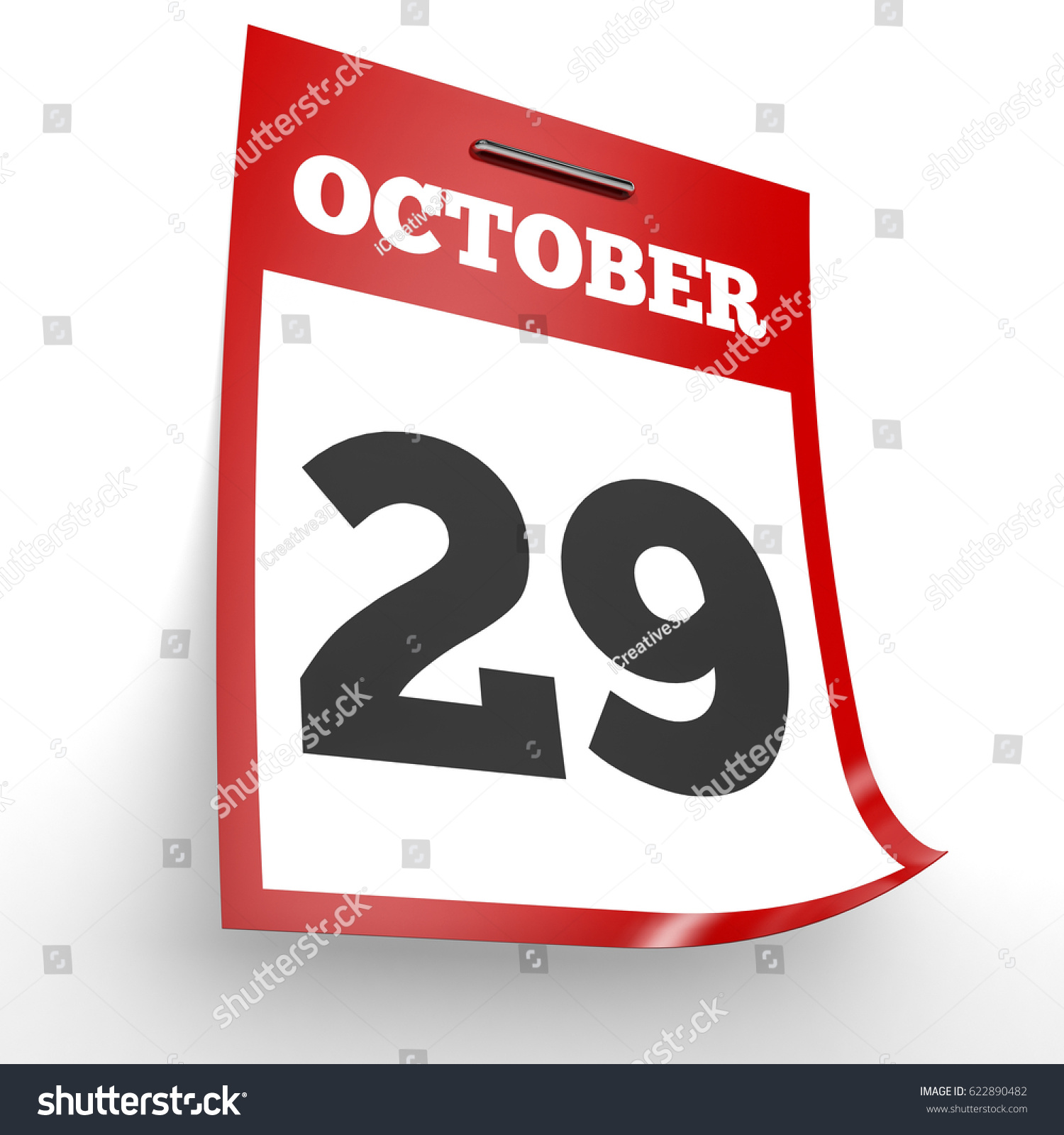 October 29 Calendar On White Background Stock Illustration 622890482