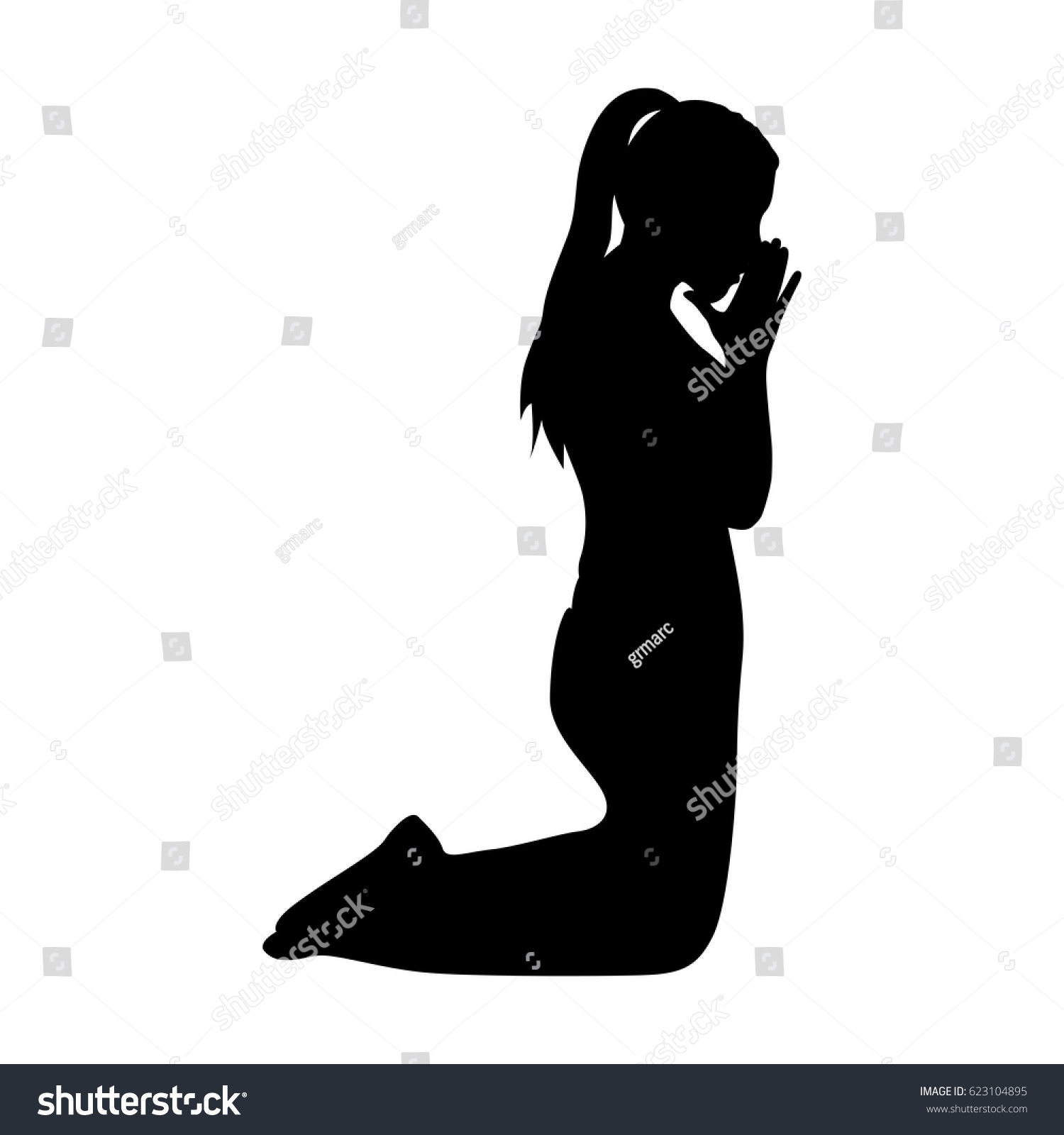Monochrome Silhouette Woman Praying On His Stock Vector (Royalty Free ...