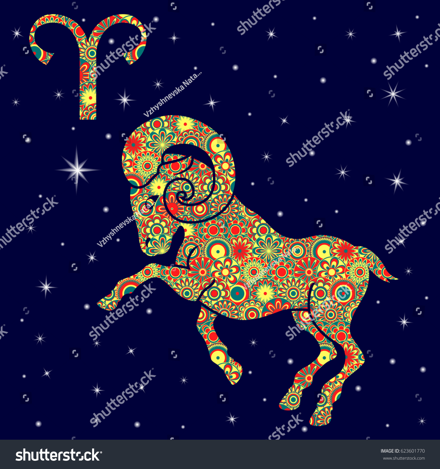 Zodiac Sign Aries Colorful Flowers Fill Stock Vector (Royalty Free ...