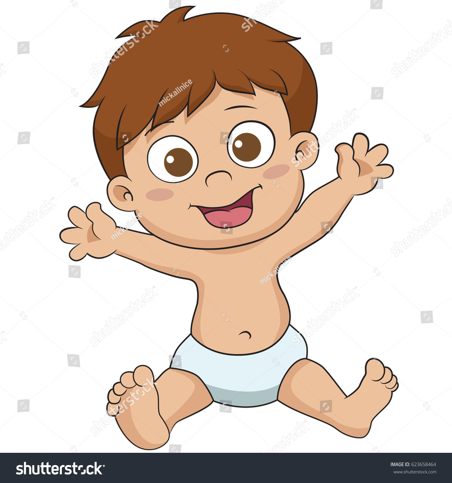 Vector Cartoon Illustration Cute Baby Sitting Isolated White Background