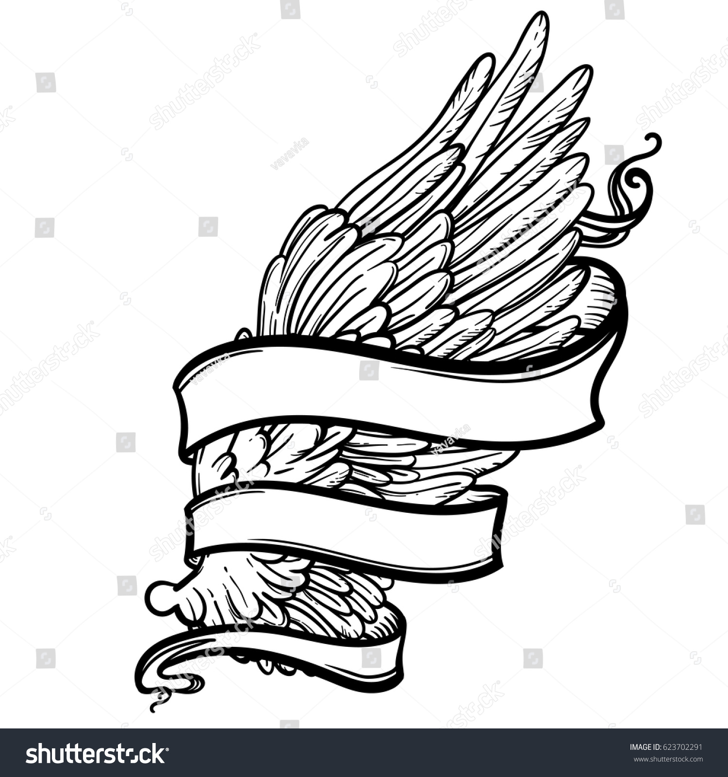 Line Art Illustration Angel Wing Ribbon Stock Vector (Royalty Free ...