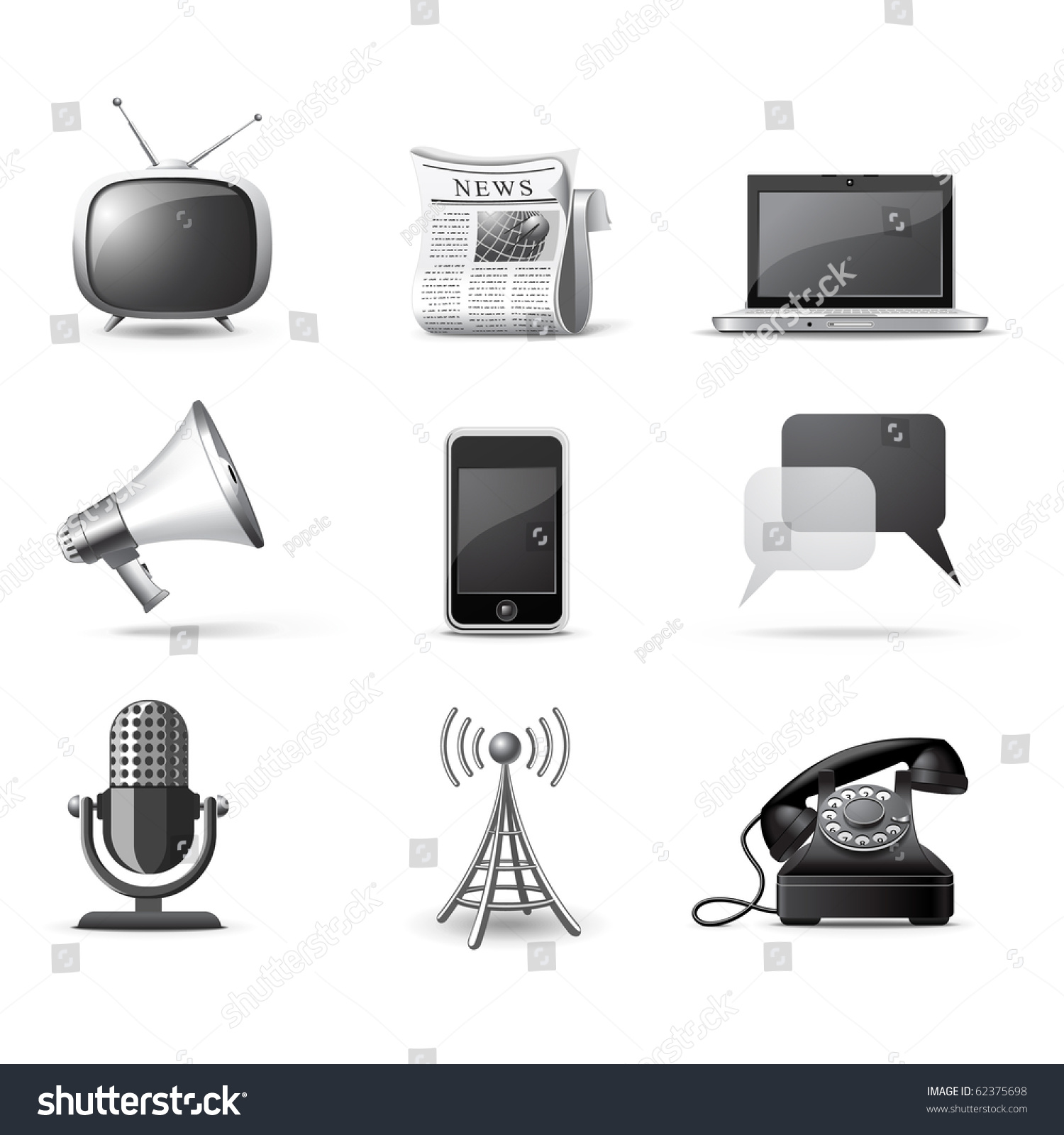 Communication Icons Bw Series Stock Vector (Royalty Free) 62375698 ...