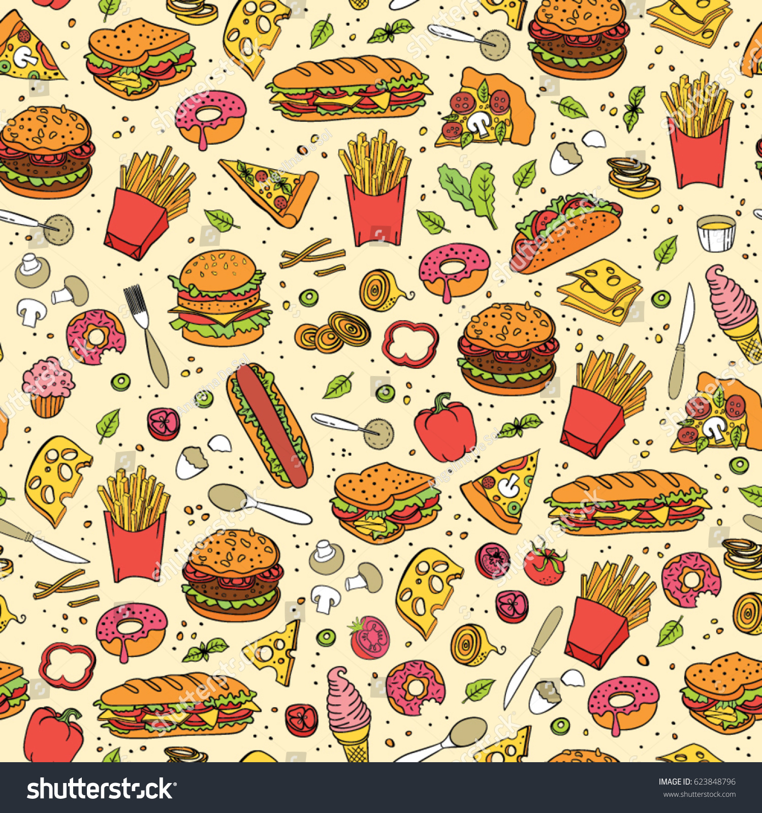 Fast Food Seamless Background Vector Fast Stock Vector (Royalty Free ...