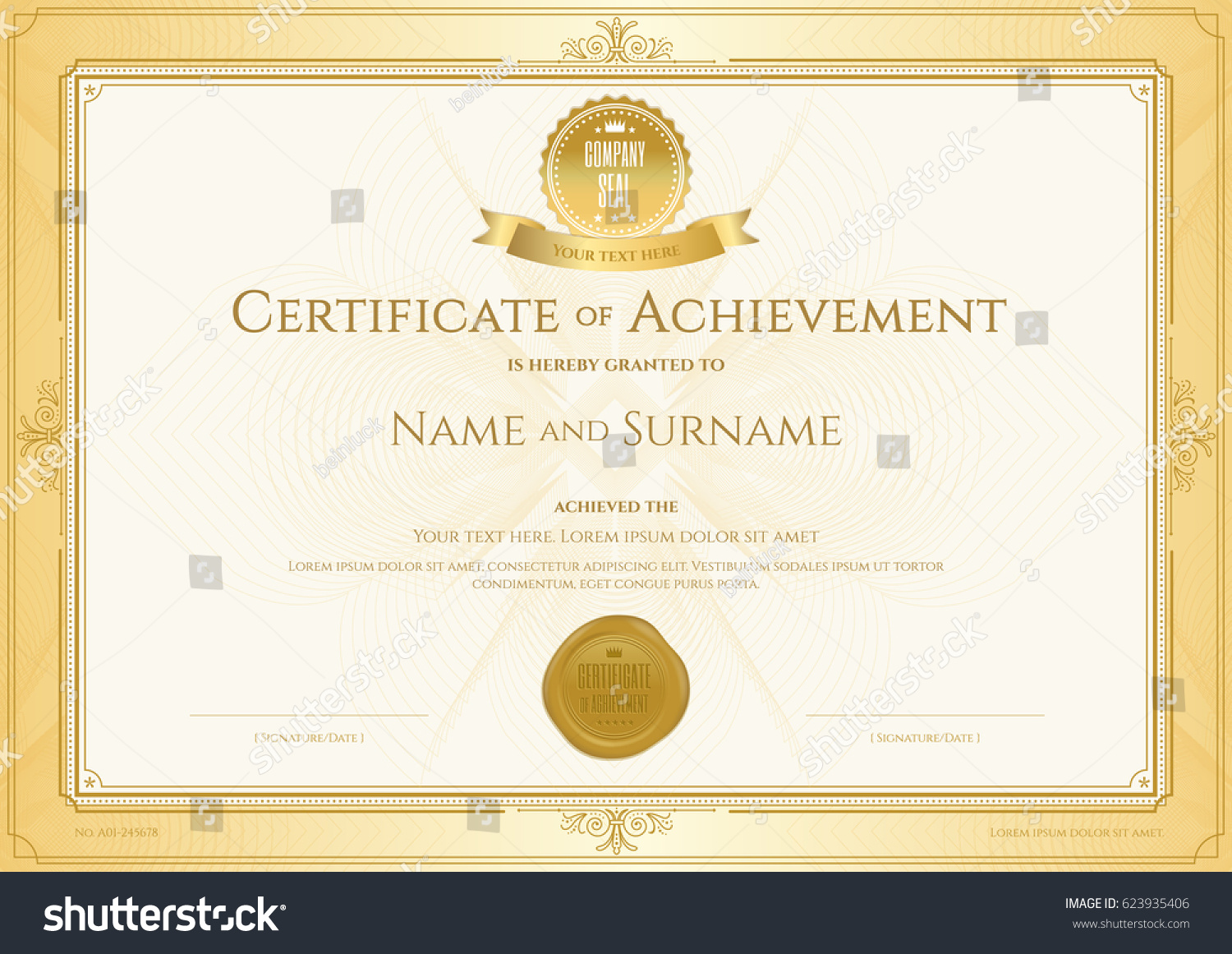 Certificate Achievement Template Elegant Gold Border Stock Vector ...