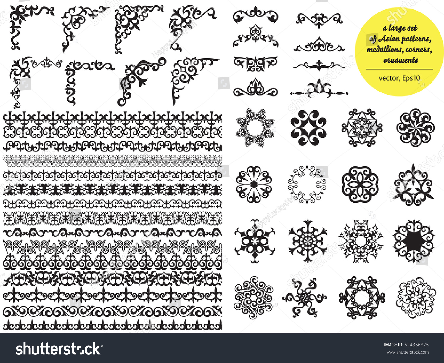 Asian Large Set Patterns Ornaments Set Stock Vector (Royalty Free ...