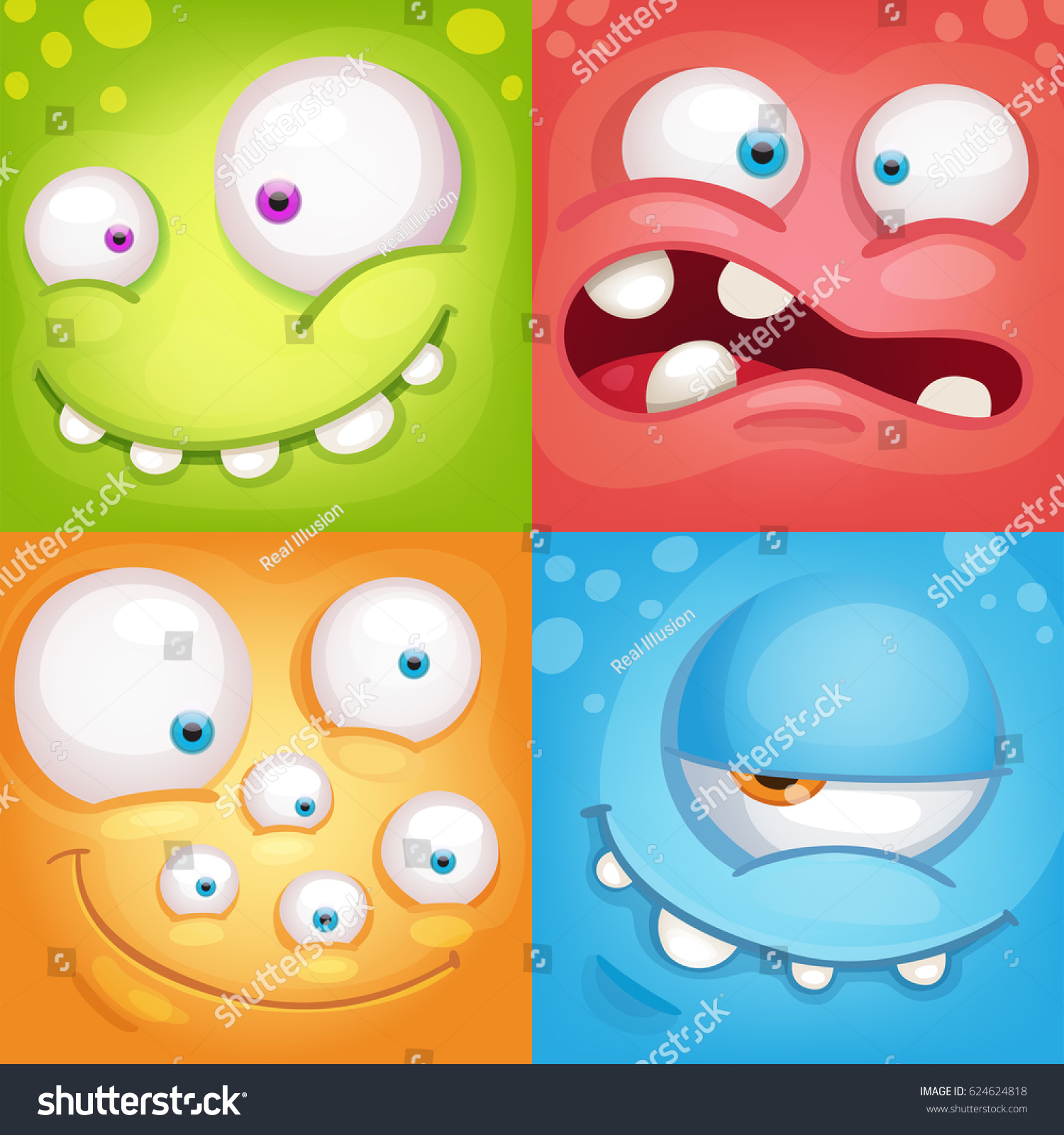 Cartoon Monster Faces Stock Vector (Royalty Free) 624624818 | Shutterstock