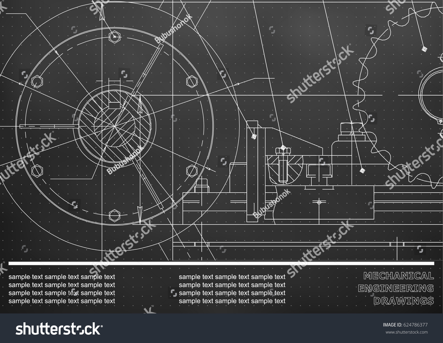 Vector Drawing Mechanical Drawings Engineering Background Stock Vector ...