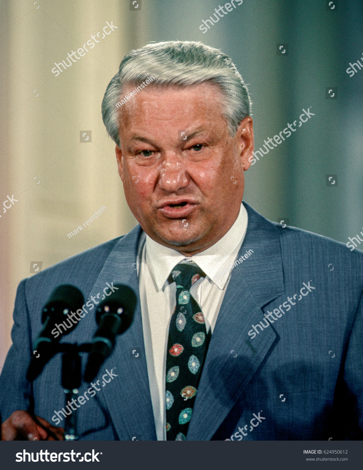 Russian President Boris Yeltsin Responds Questions Stock Photo