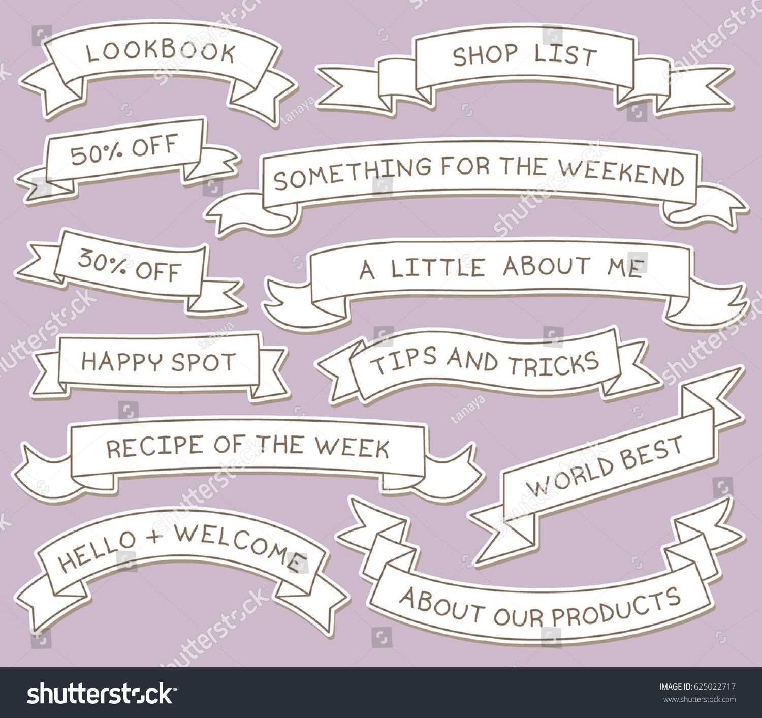 Hand Drawn Ribbon Banners Set Handwritten Stock Vector (Royalty Free