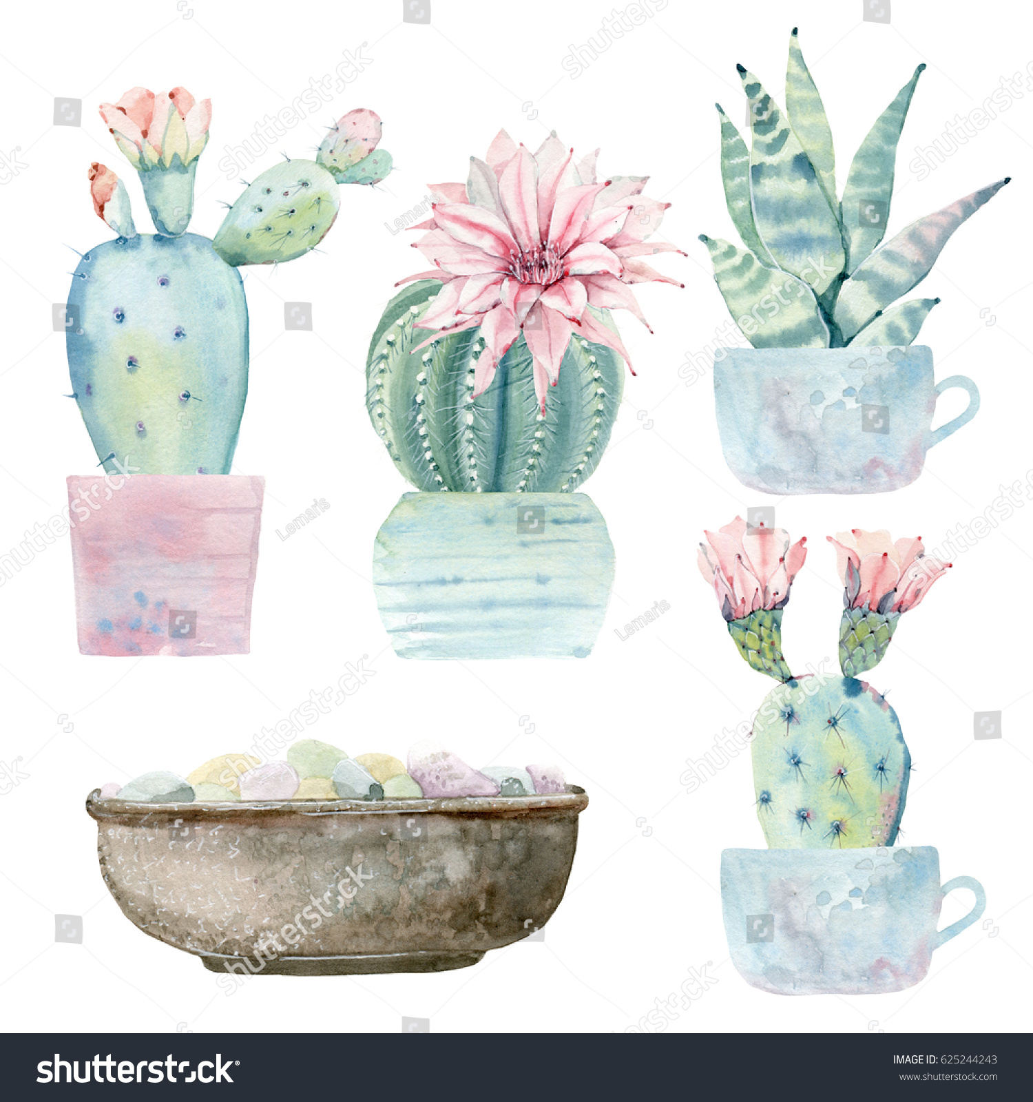 Hand Drawn Watercolor Saguaro Cactus Set Stock Illustration 625244243 ...