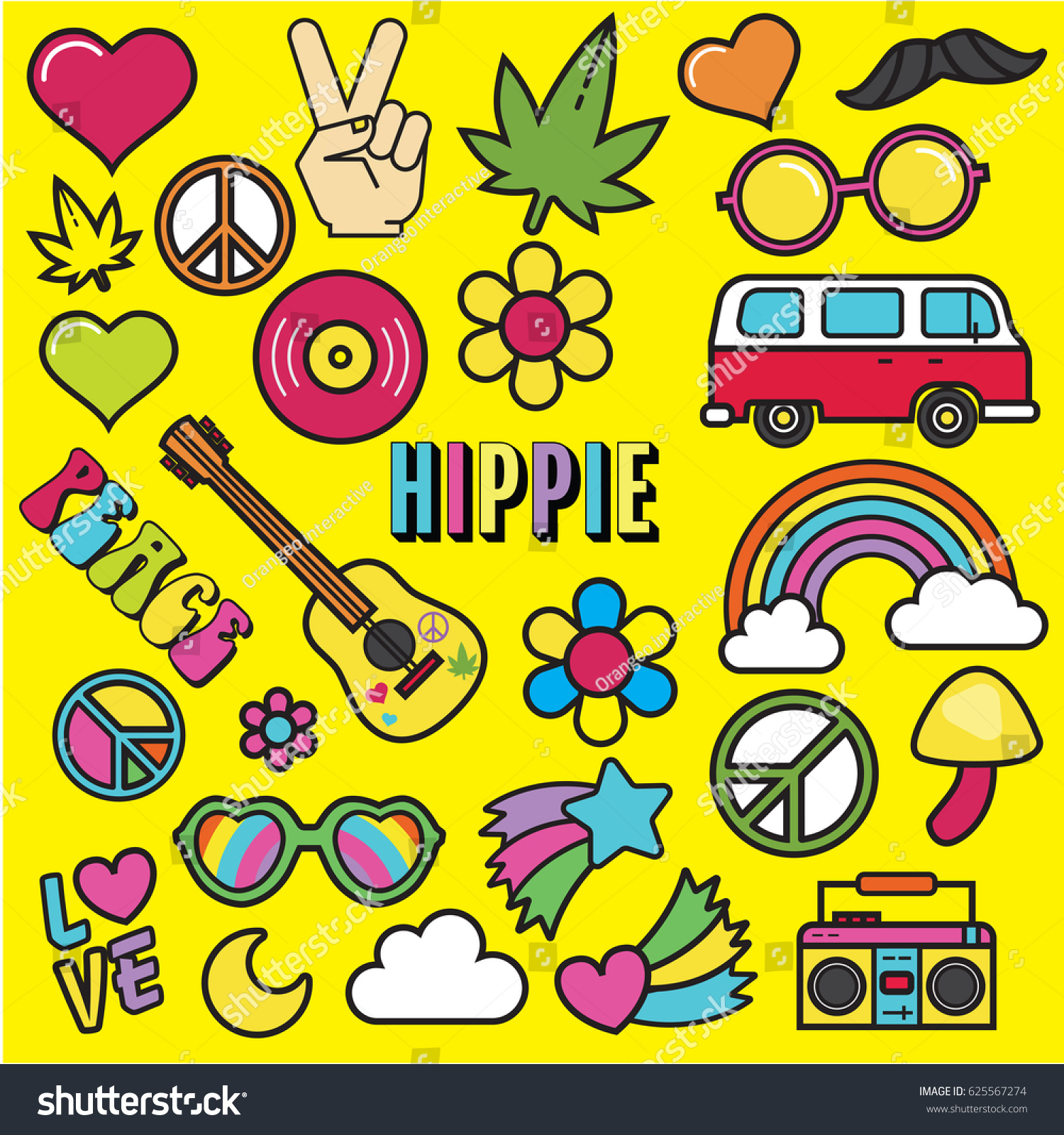 Colorful Hippies Icon Set Illustration Design Stock Vector (Royalty ...