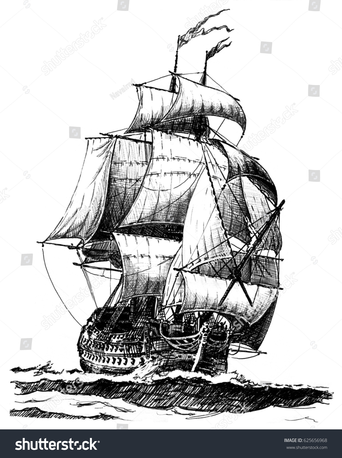 Пиратский корабль гравюра