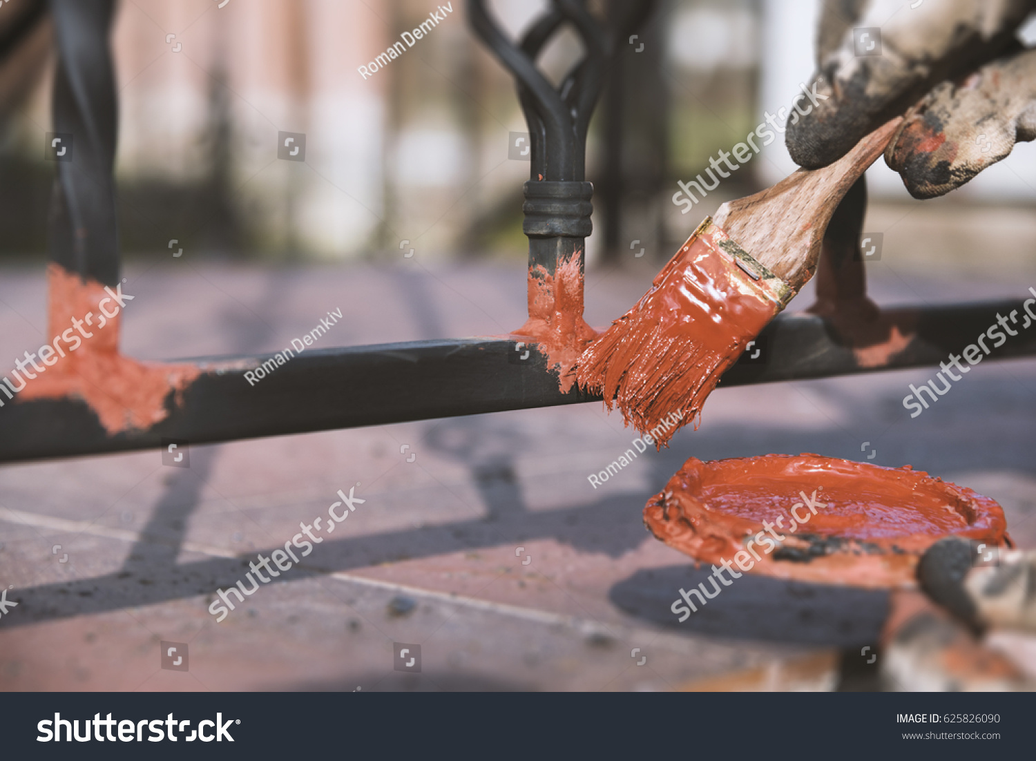 283 Painting Metal Railings Images Stock Photos Vectors Shutterstock   Stock Photo Painting Forged Railings On The Stairs At The Entrance Of The House Protection Against Rust 625826090 