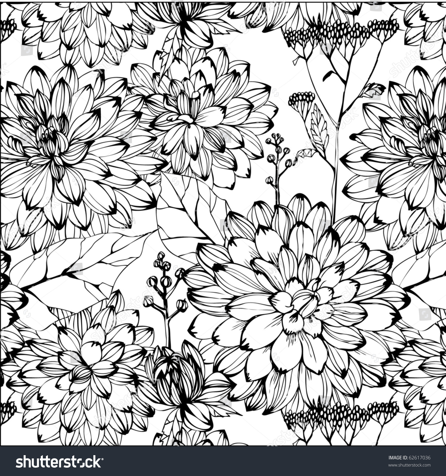 Seamless Pattern Black White Flowers Stock Vector Royalty Free 62617036 Shutterstock 8613