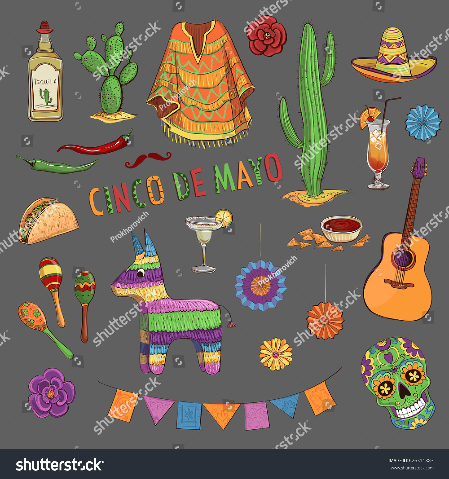 Vector Set Color Drawings Cinco De Stock Vector (Royalty Free ...