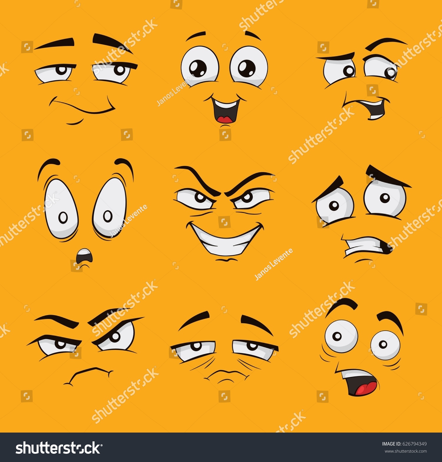 Set Funny Cartoon Faces Different Emotions Stock Vector (Royalty Free ...