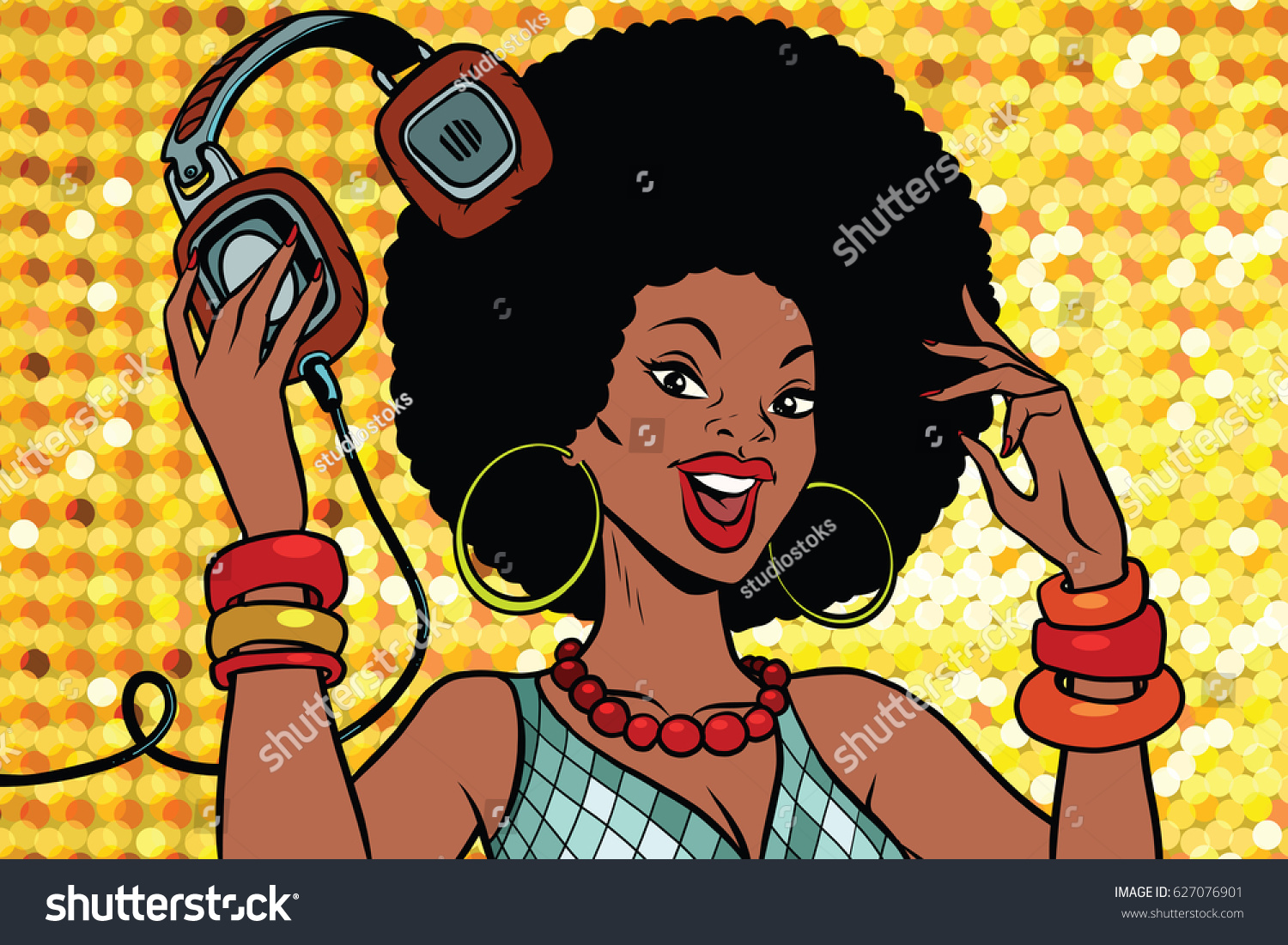 African American Woman Dj Headphones Audio Stock Vector (Royalty Free ...