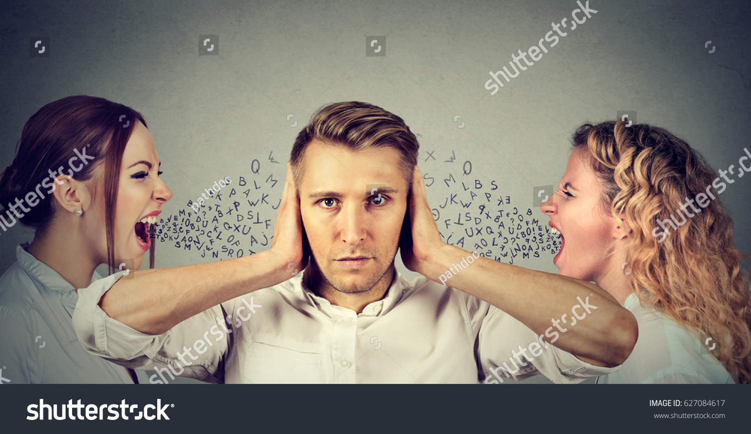 Two Young Women Screaming Calm Man Stock Photo 627084617 | Shutterstock