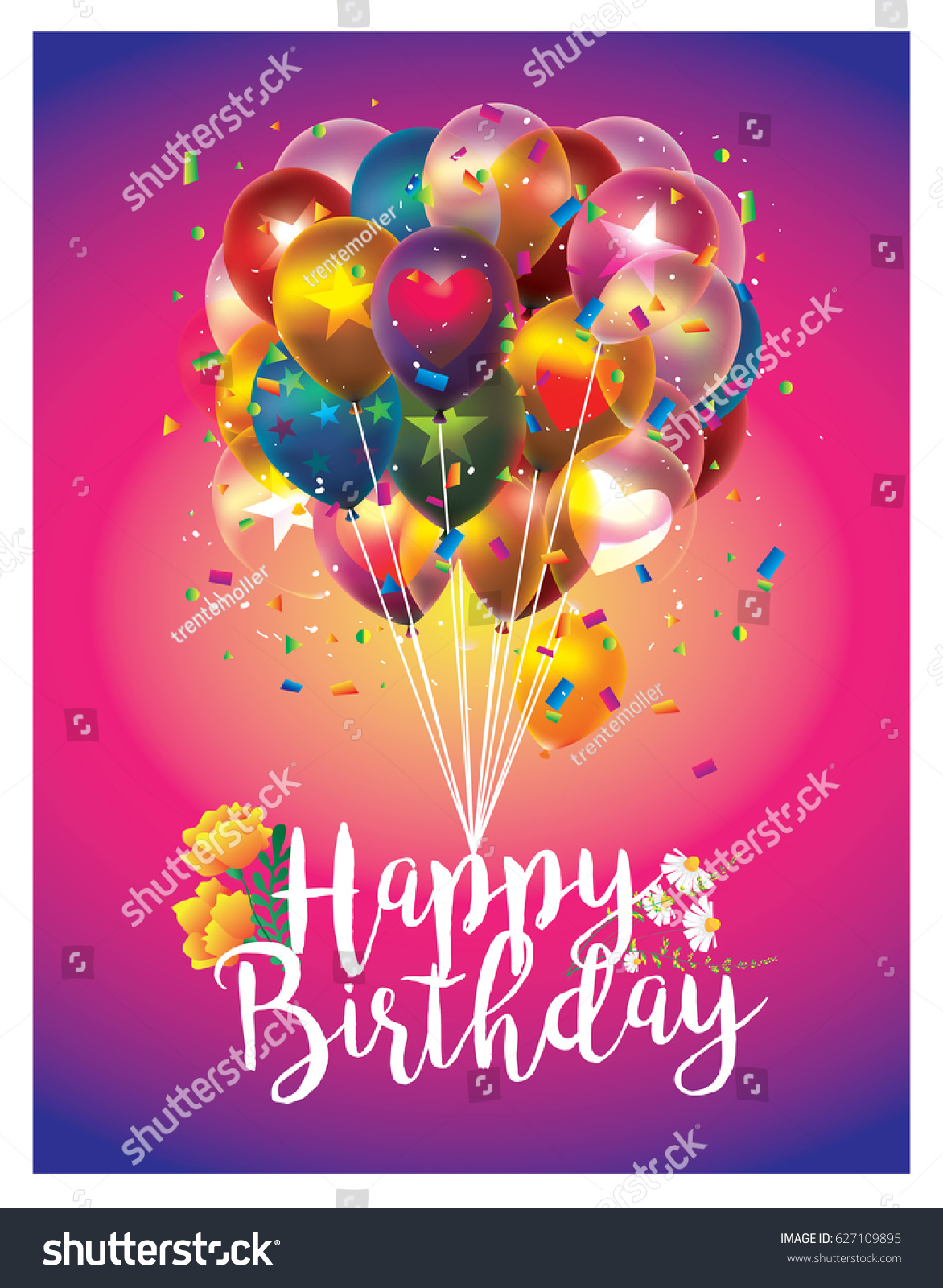 Happy Birthday Illustration Realistic Colorful Balloons Stock Vector 