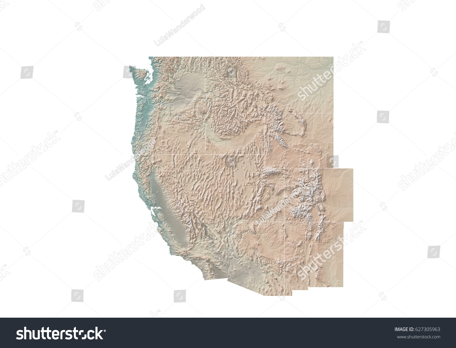 Western United States Topographic Map Stock Illustration 627305963 Stock Photo Western United States Topographic Map 627305963