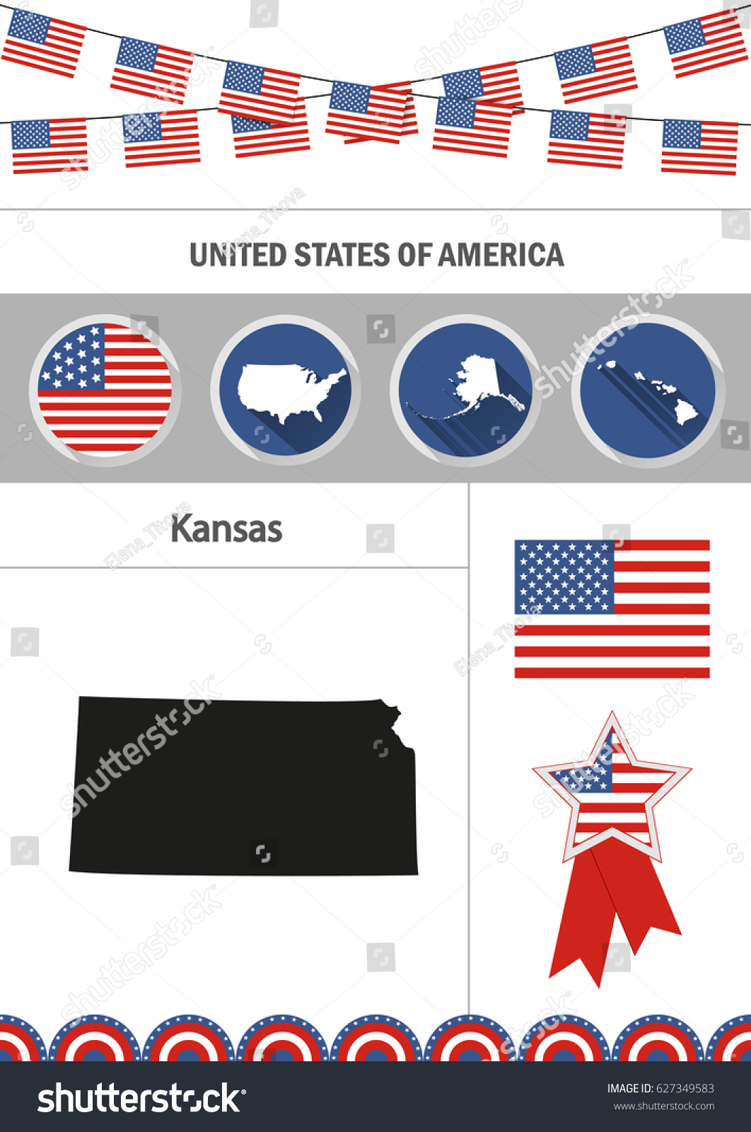 Map Kansas Set Flat Design Icons Stock Vector Royalty Free 627349583