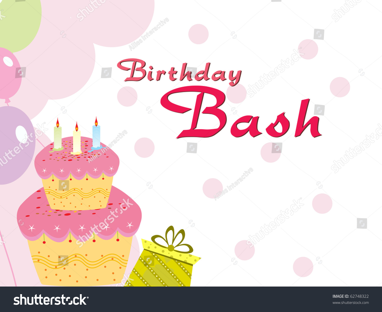 金色の誕生日バナーと落ちぶれのあるカラフルなバースデーケーキ写真素材 Shutterstock