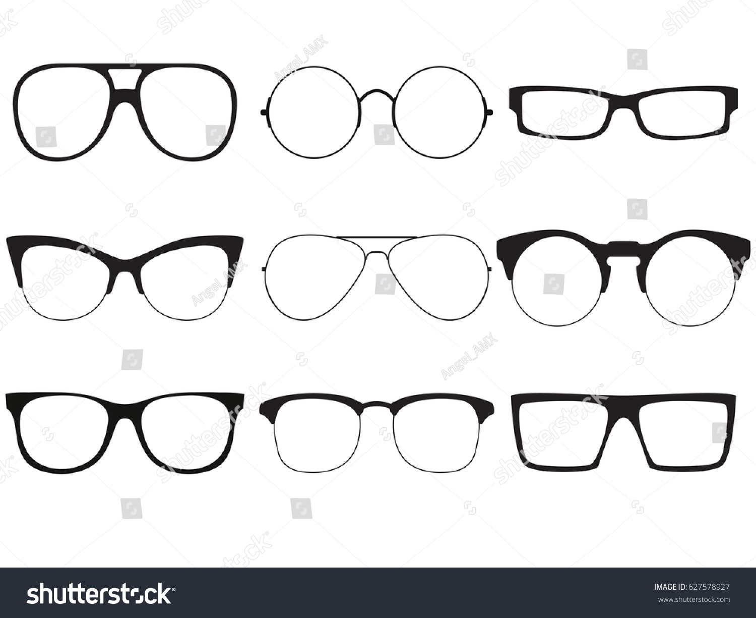 Set Vector Outlines Sunglasses Stock Vector (Royalty Free) 627578927 ...