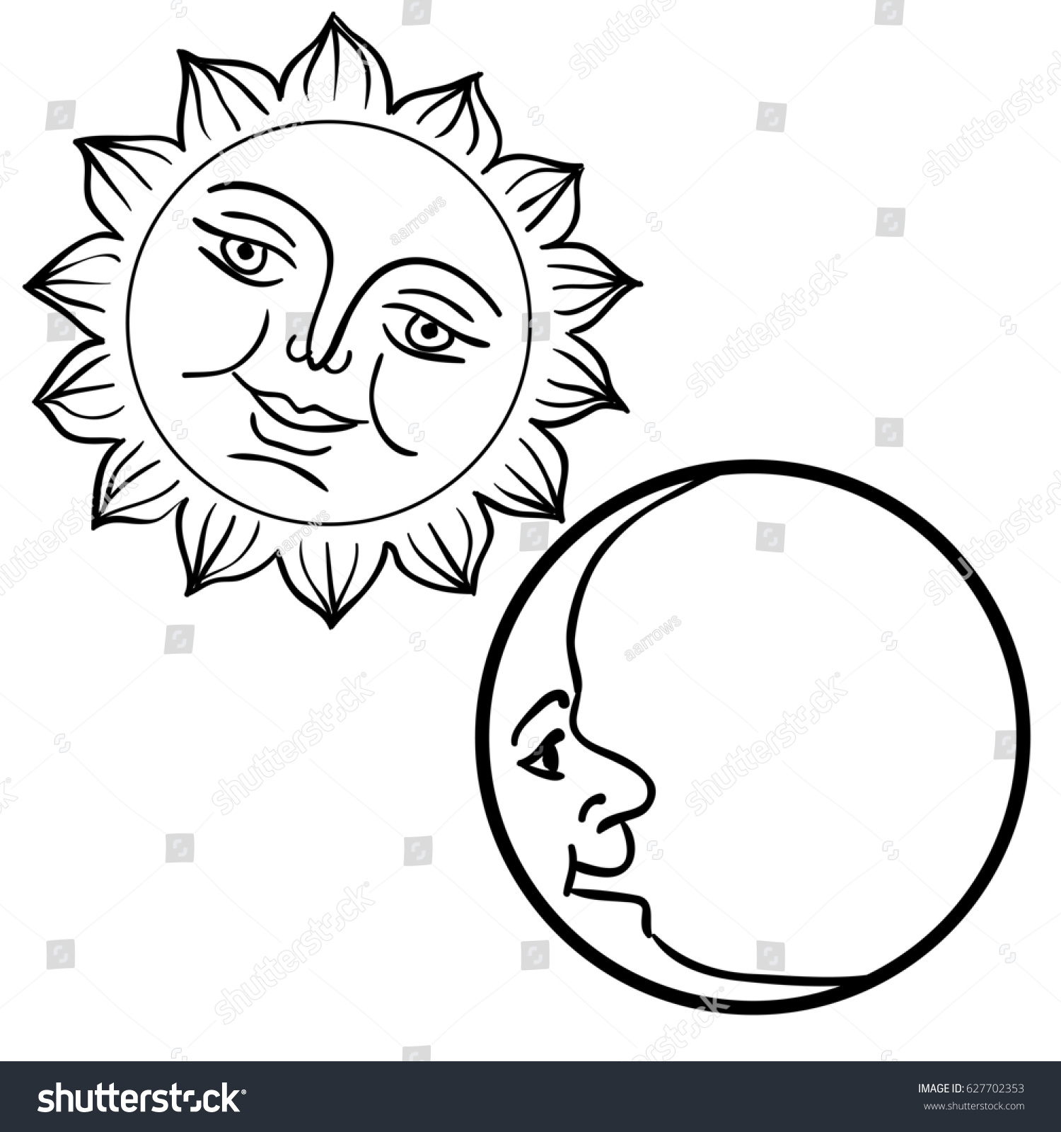 Moon Sun Faces Day Night Symbols Stock Illustration 627702353 ...