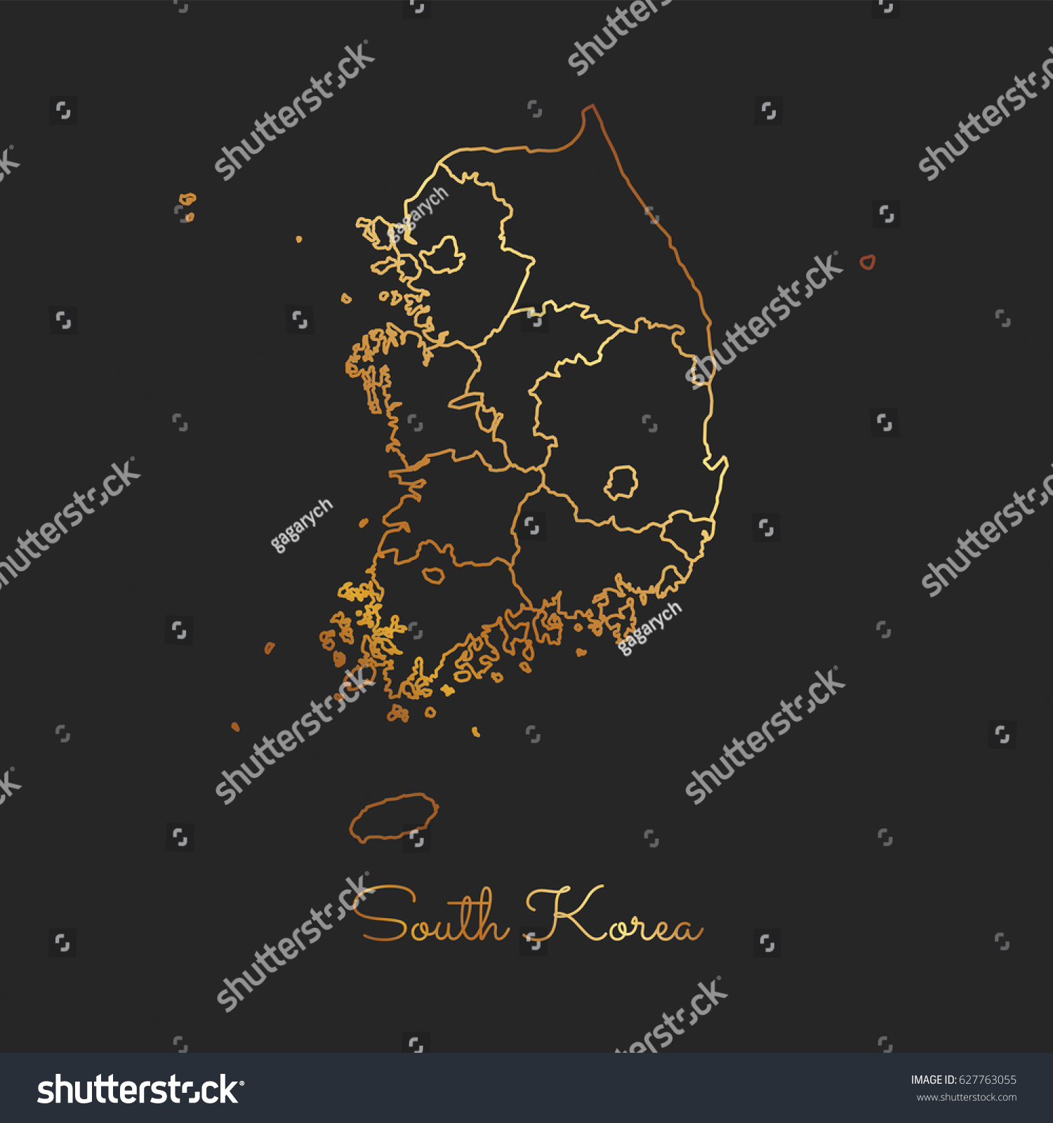 South Korea Region Map Golden Gradient Stock Vector (royalty Free 