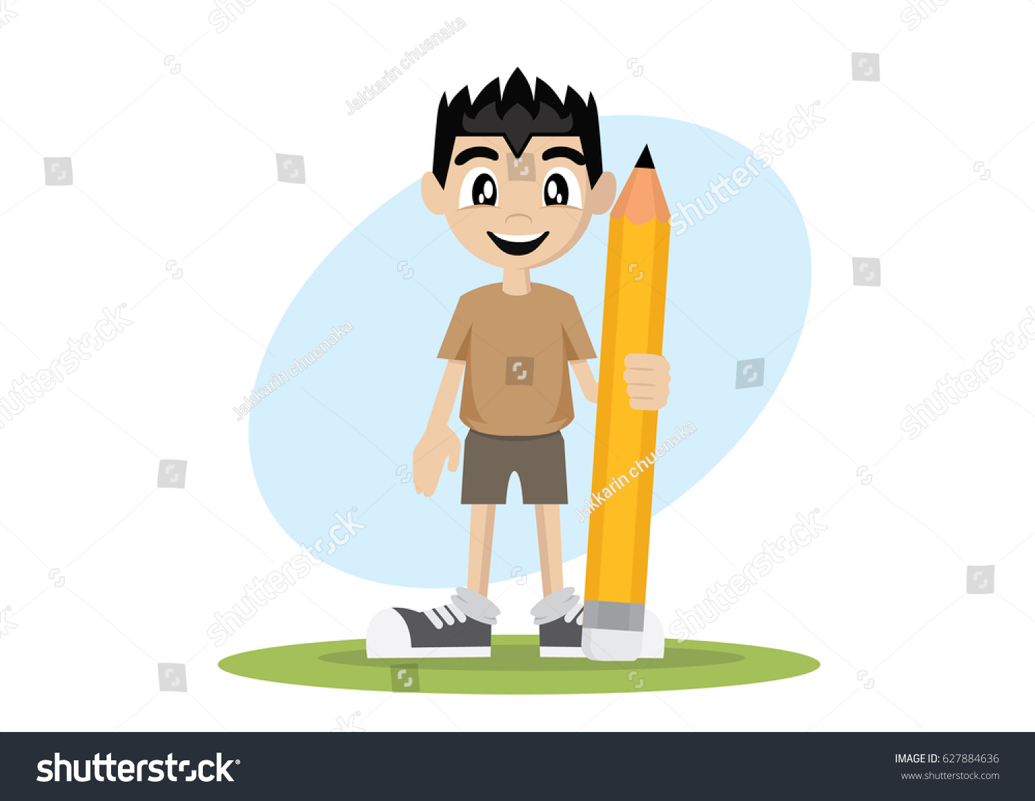 Cartoon Character Boy Holding Pencil Vector Stock Vector (Royalty Free ...