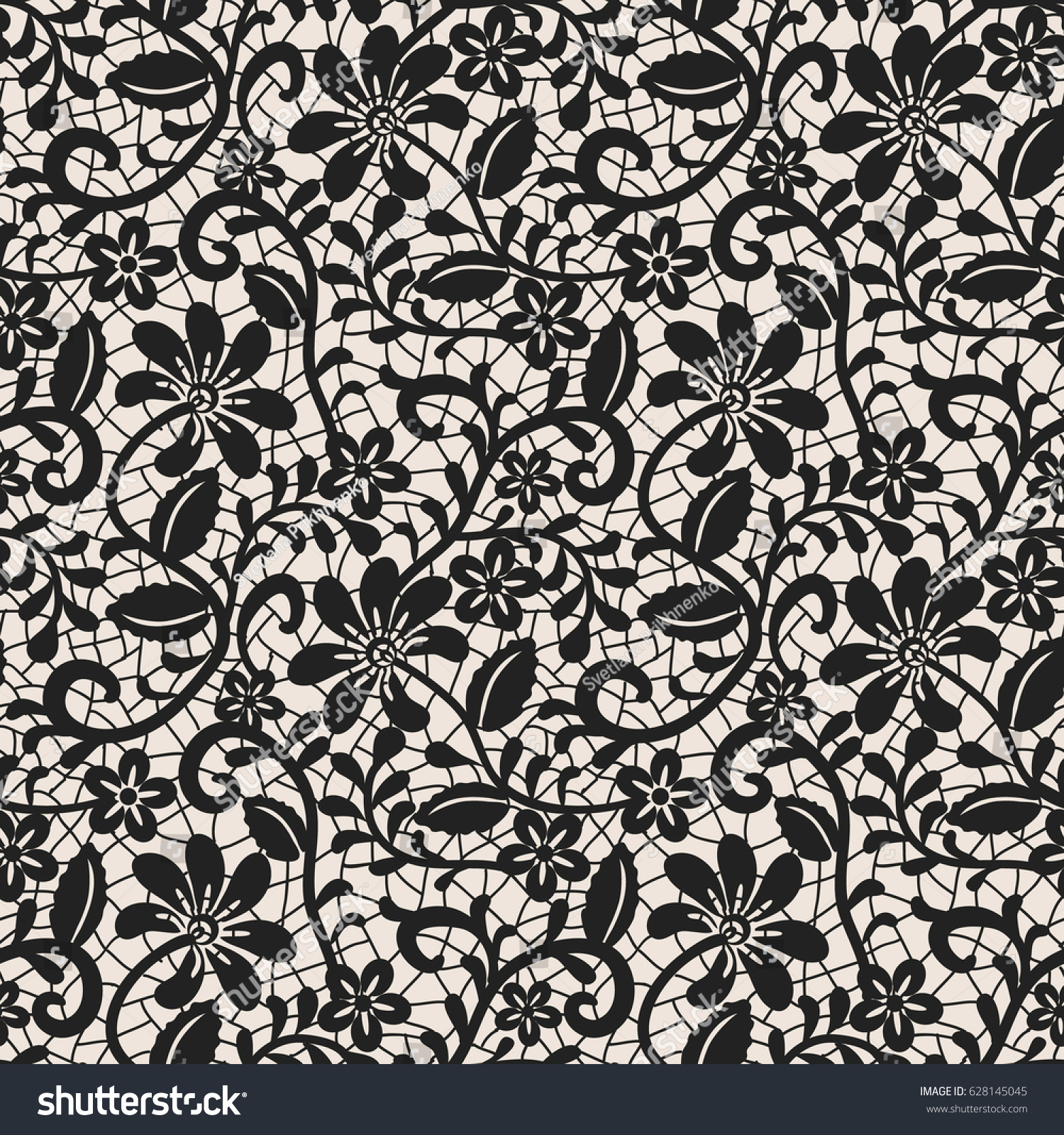 Seamless Black Lace Background Floral Pattern Stock Vector (Royalty ...