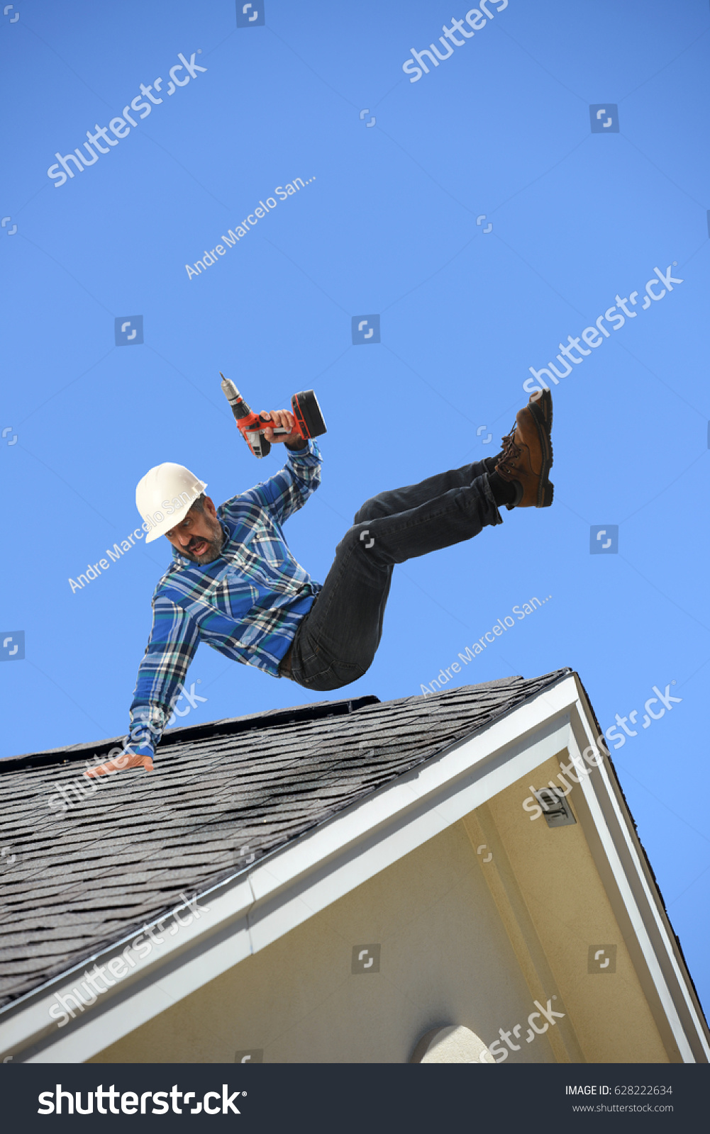 Construction Worker Falling Off Roof On Stock Photo 628222634 ...