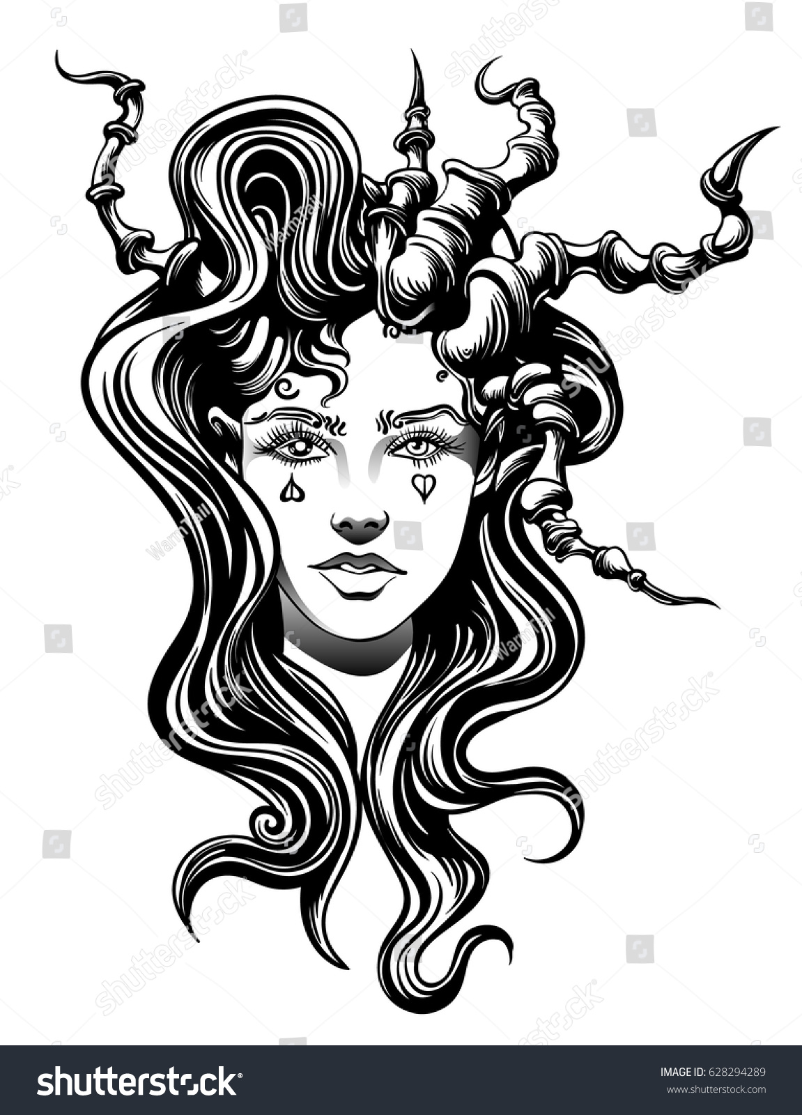 Strange Demon Girl Tattoos On Her Stock Vector (Royalty Free) 628294289 ...