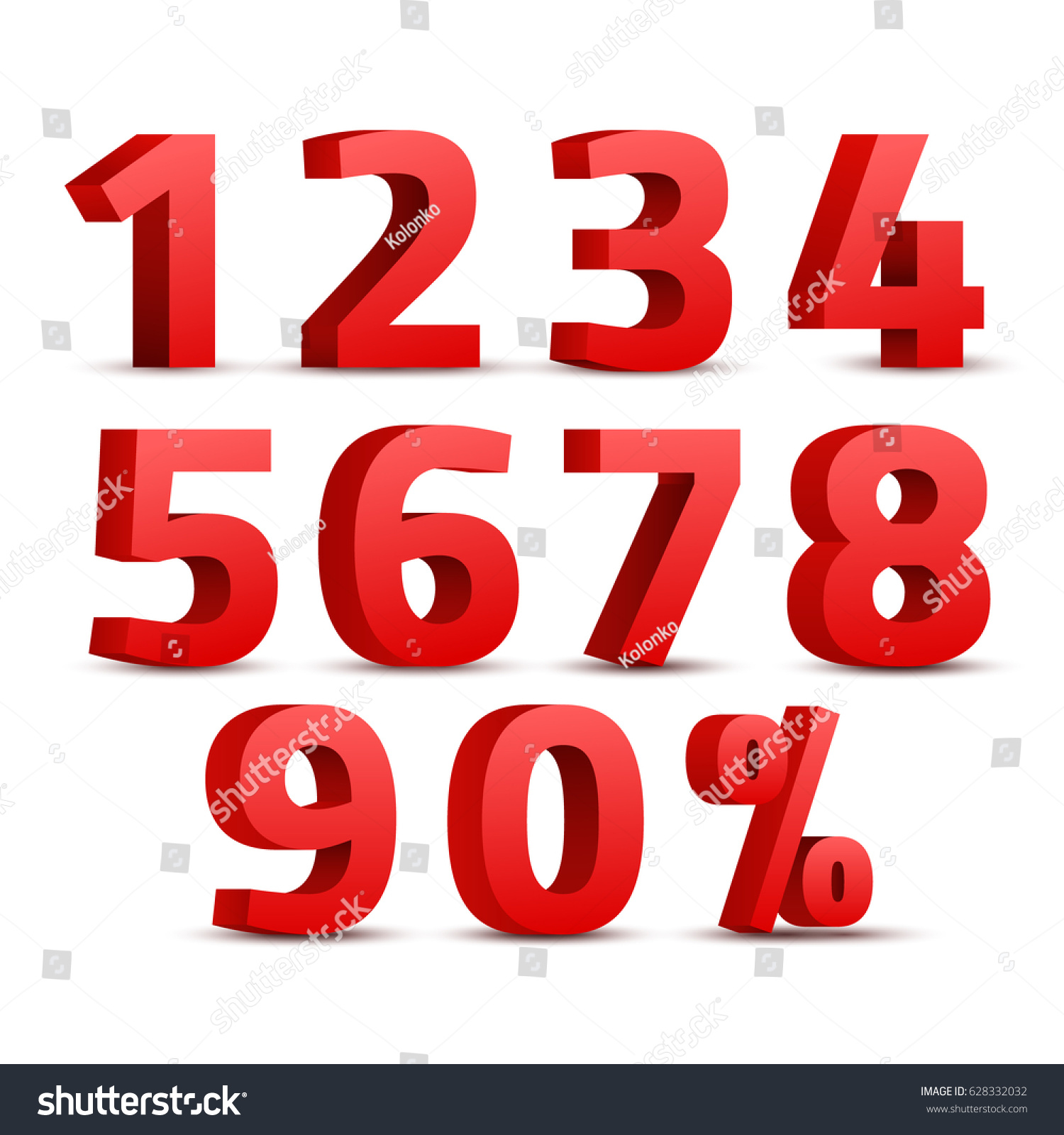 Set 3d Red Numbers Sign 3d Stock Vector (royalty Free) 628332032 