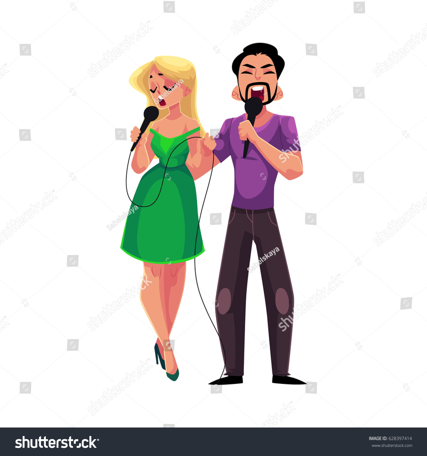 Man Woman Singing Duet Into Microphones Stock Vector (Royalty Free ...