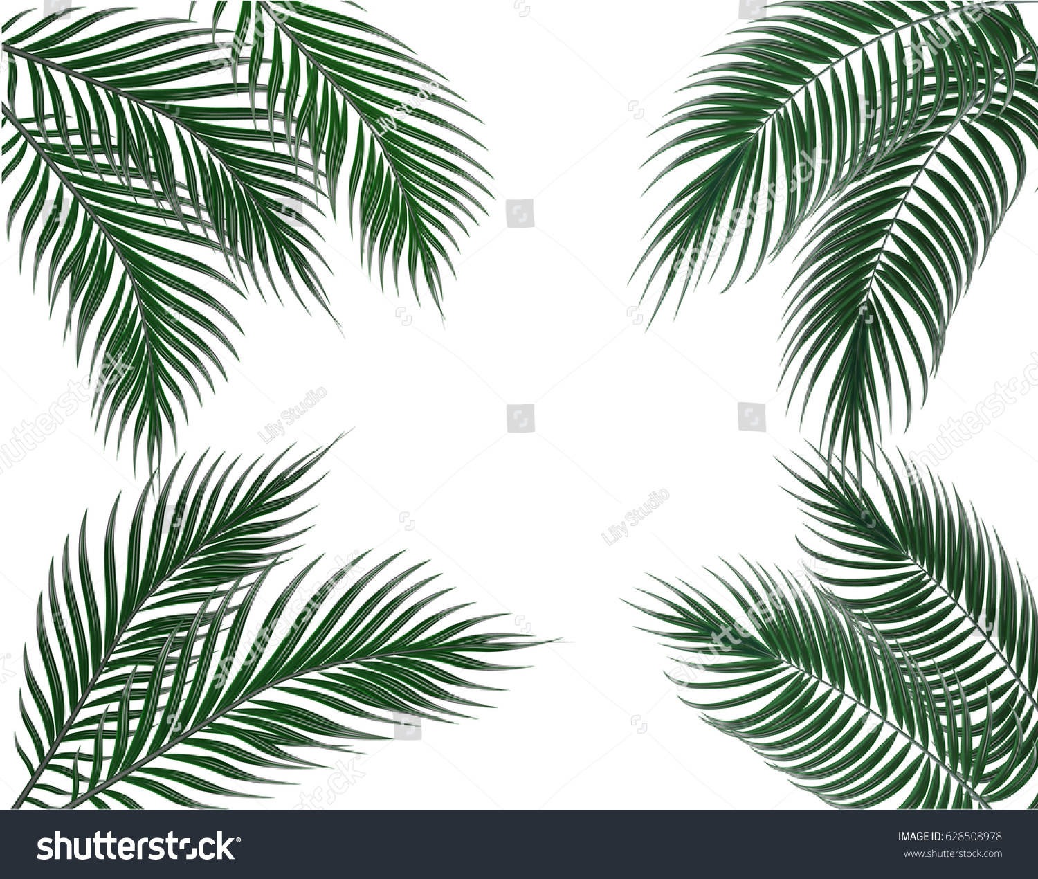 Tropical Dark Green Palm Leaves On Stock Illustration 628508978 ...