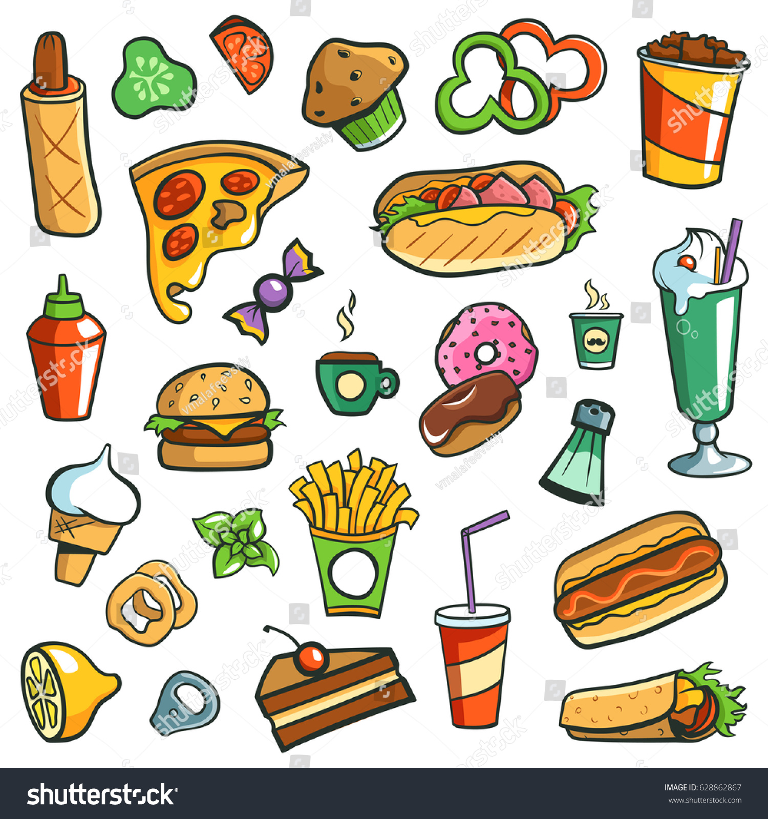 Fast Food Drawings White Background Stock Vector (Royalty Free