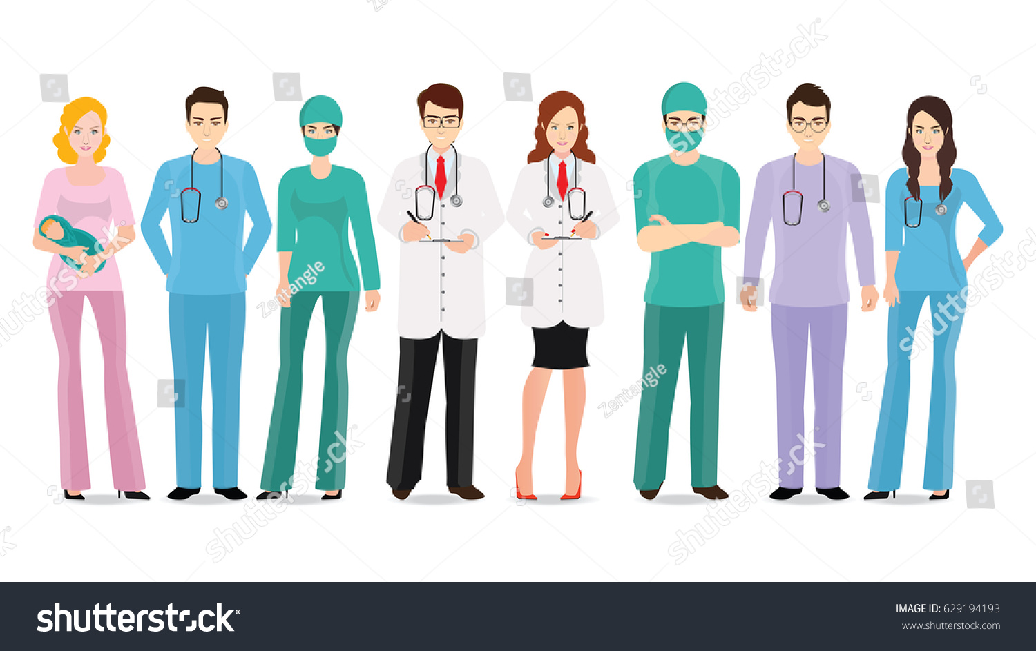 Medical Team Isolated On White Set Stock Vector (Royalty Free ...