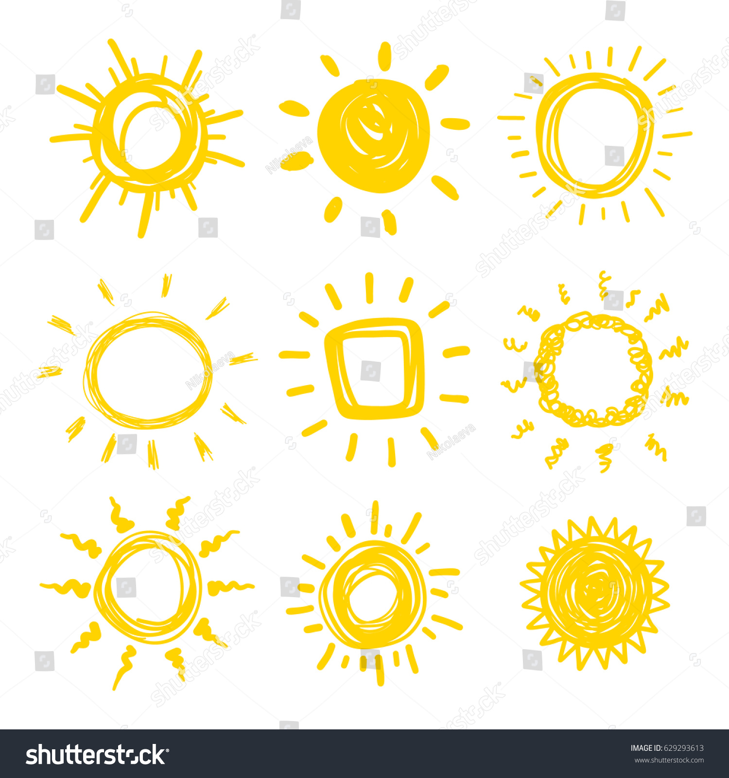 Funny Doodle Suns Hand Drawn Vector Stock Vector (Royalty Free ...