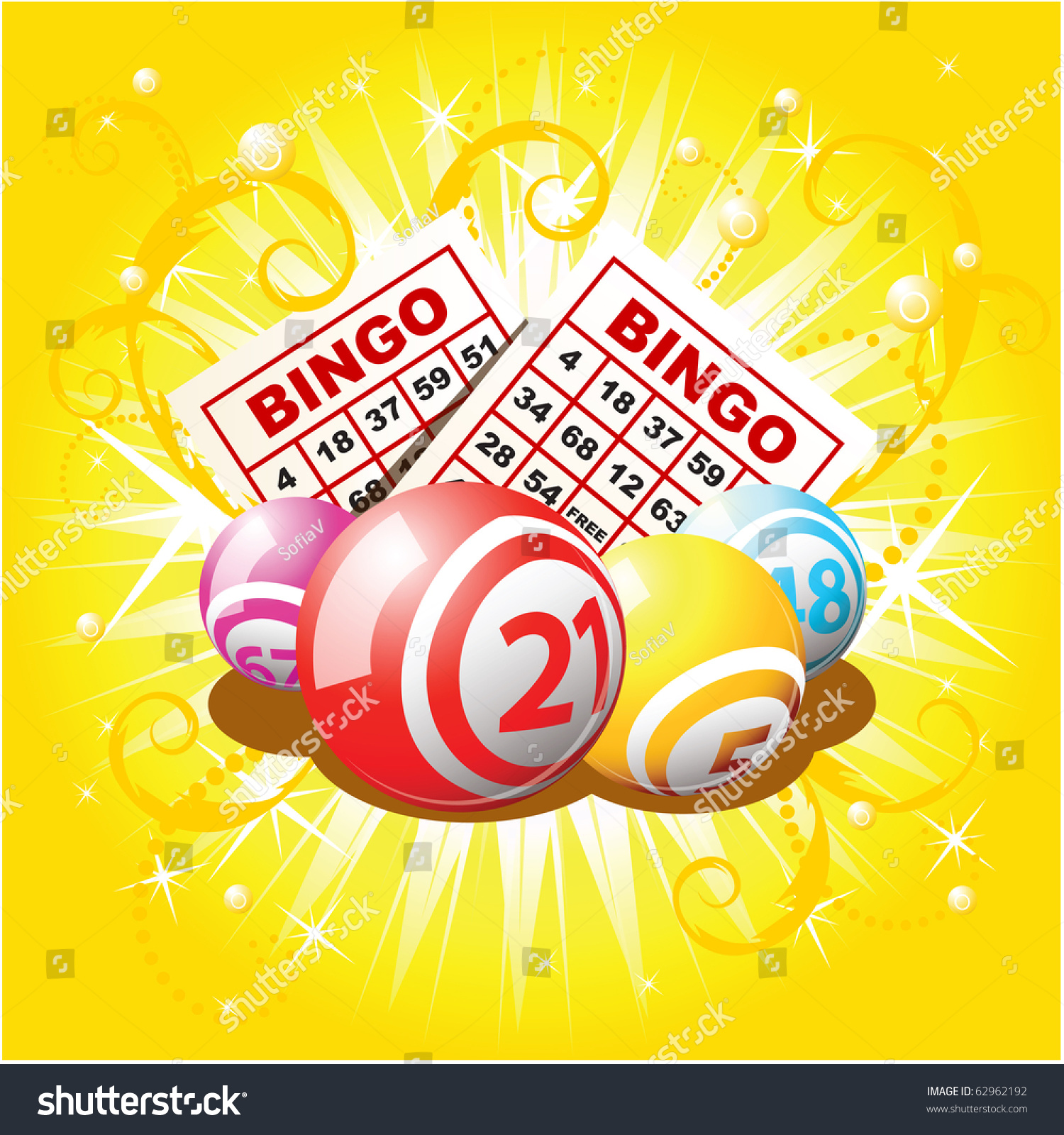 Bingo Balls Cards On Golden Background Stock Vector (Royalty Free ...